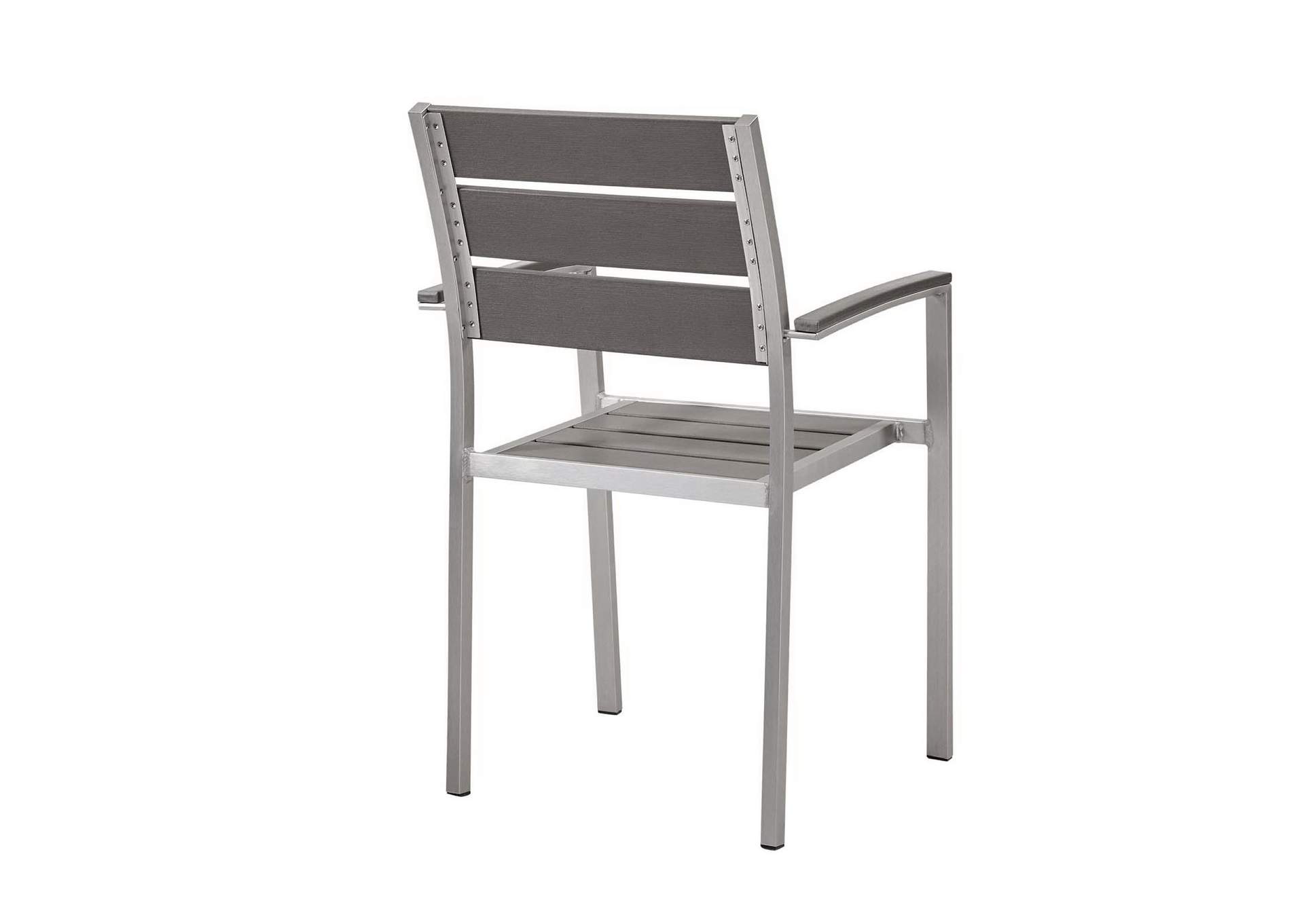 Silver Gray Shore Outdoor Patio Aluminum Arm Dining Chair [Set of 2],Modway