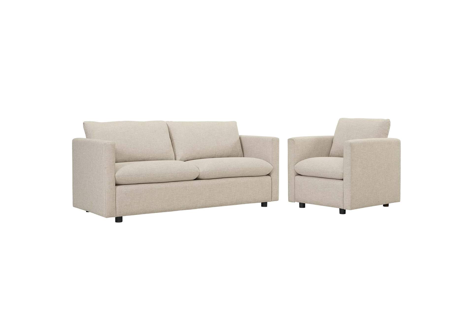 Beige Activate Upholstered Fabric Sofa and Armchair Set,Modway