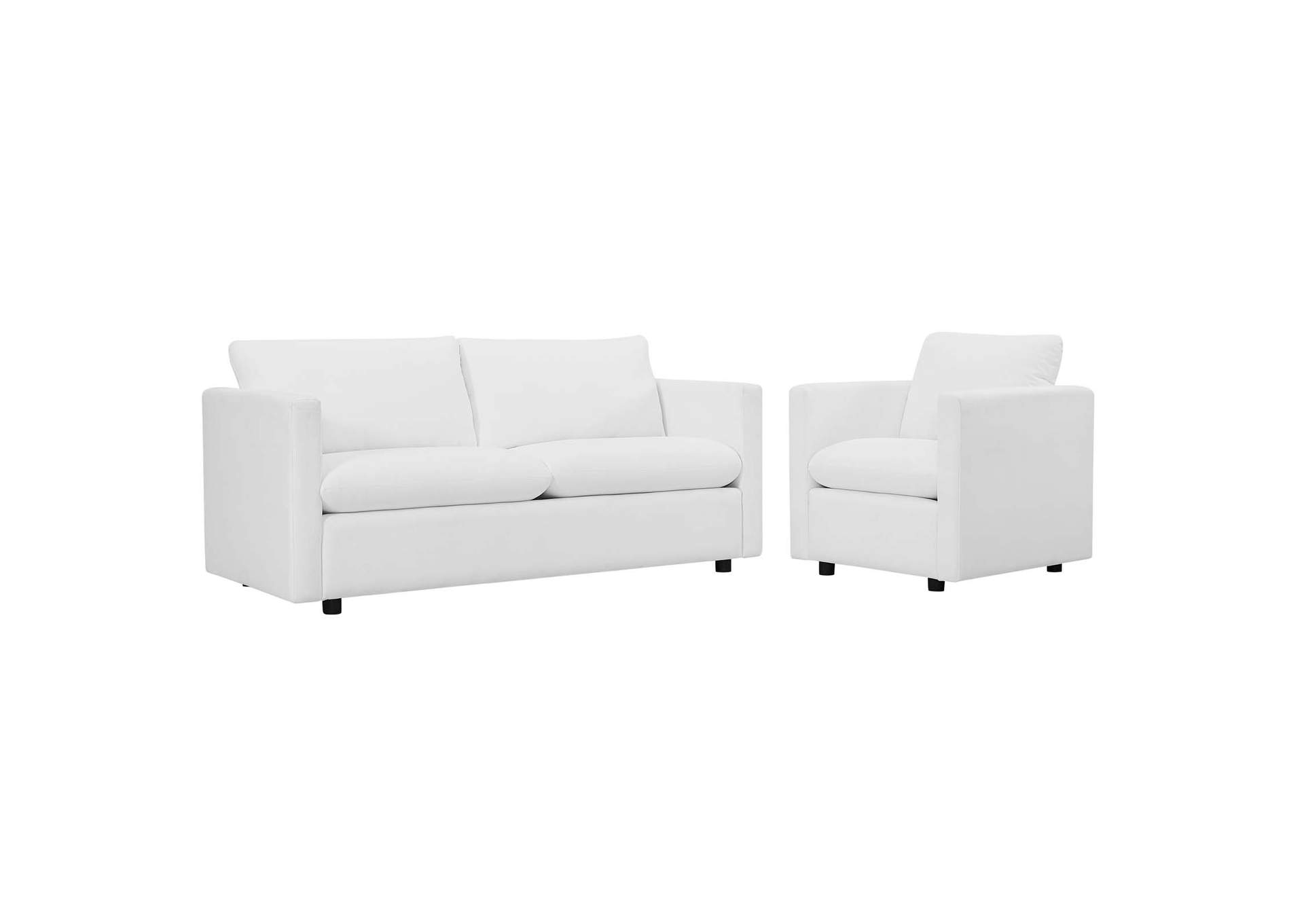 White Activate Upholstered Fabric Sofa and Armchair Set,Modway