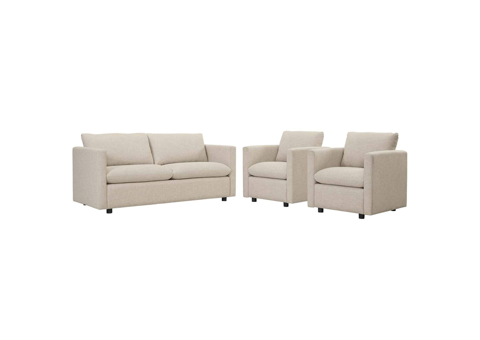 Beige Activate 3 Piece Upholstered Fabric Set,Modway