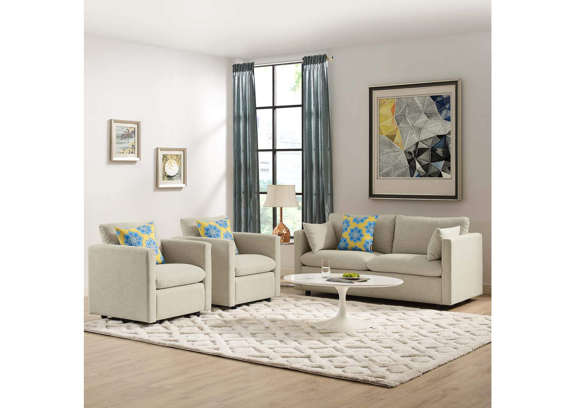 Beige Activate 3 Piece Upholstered Fabric Set,Modway