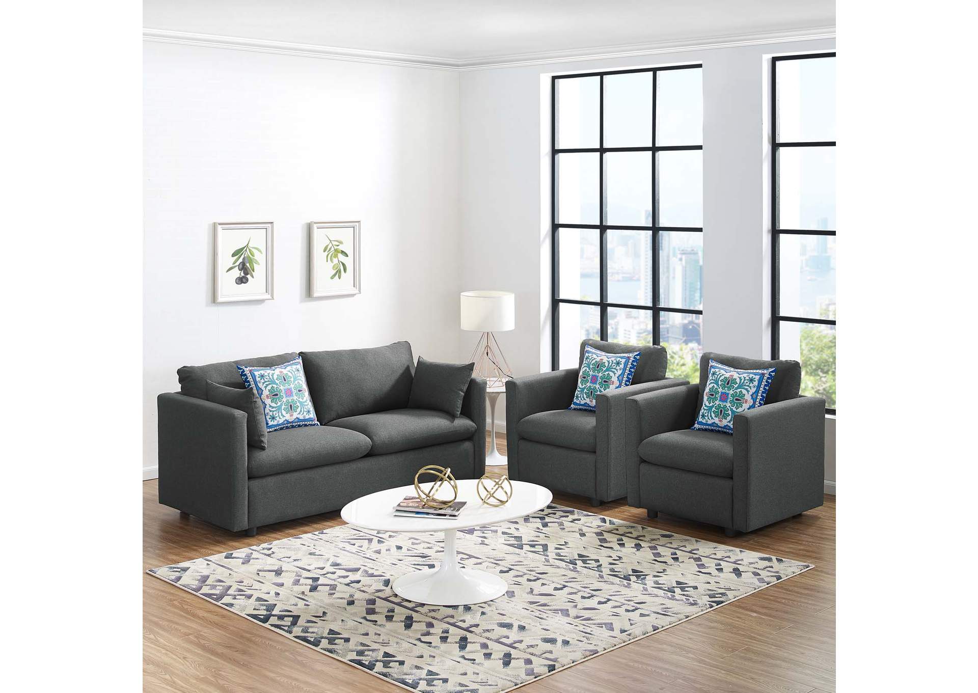 Gray Activate 3 Piece Upholstered Fabric Set,Modway