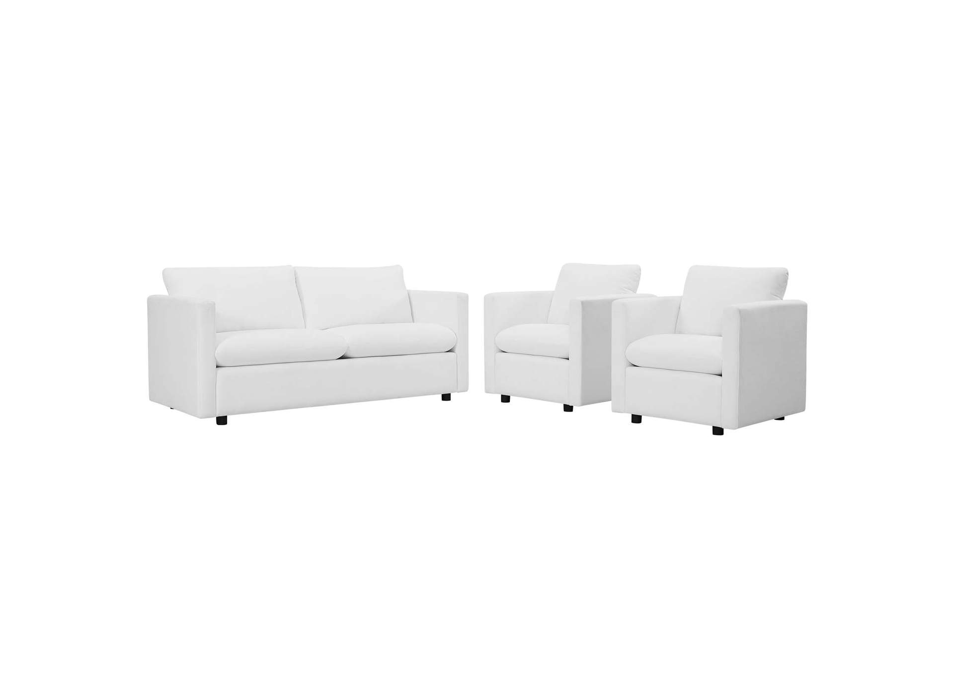 White Activate 3 Piece Upholstered Fabric Set,Modway