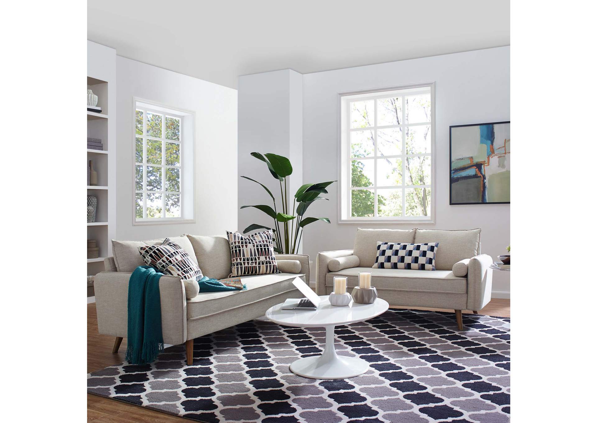 Beige Revive Upholstered Fabric Sofa and Loveseat Set,Modway