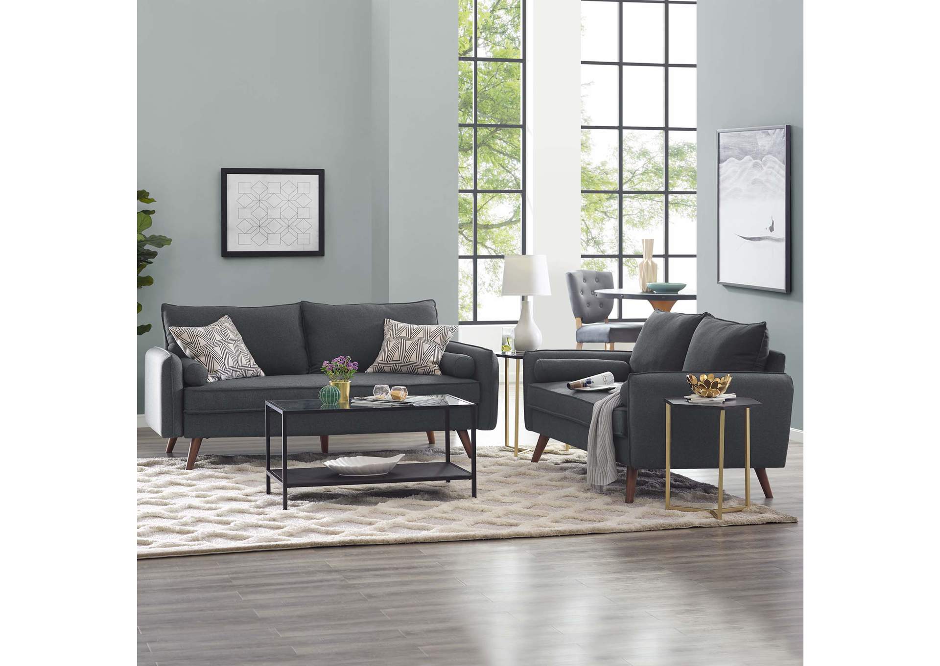 Gray Revive Upholstered Fabric Sofa and Loveseat Set,Modway
