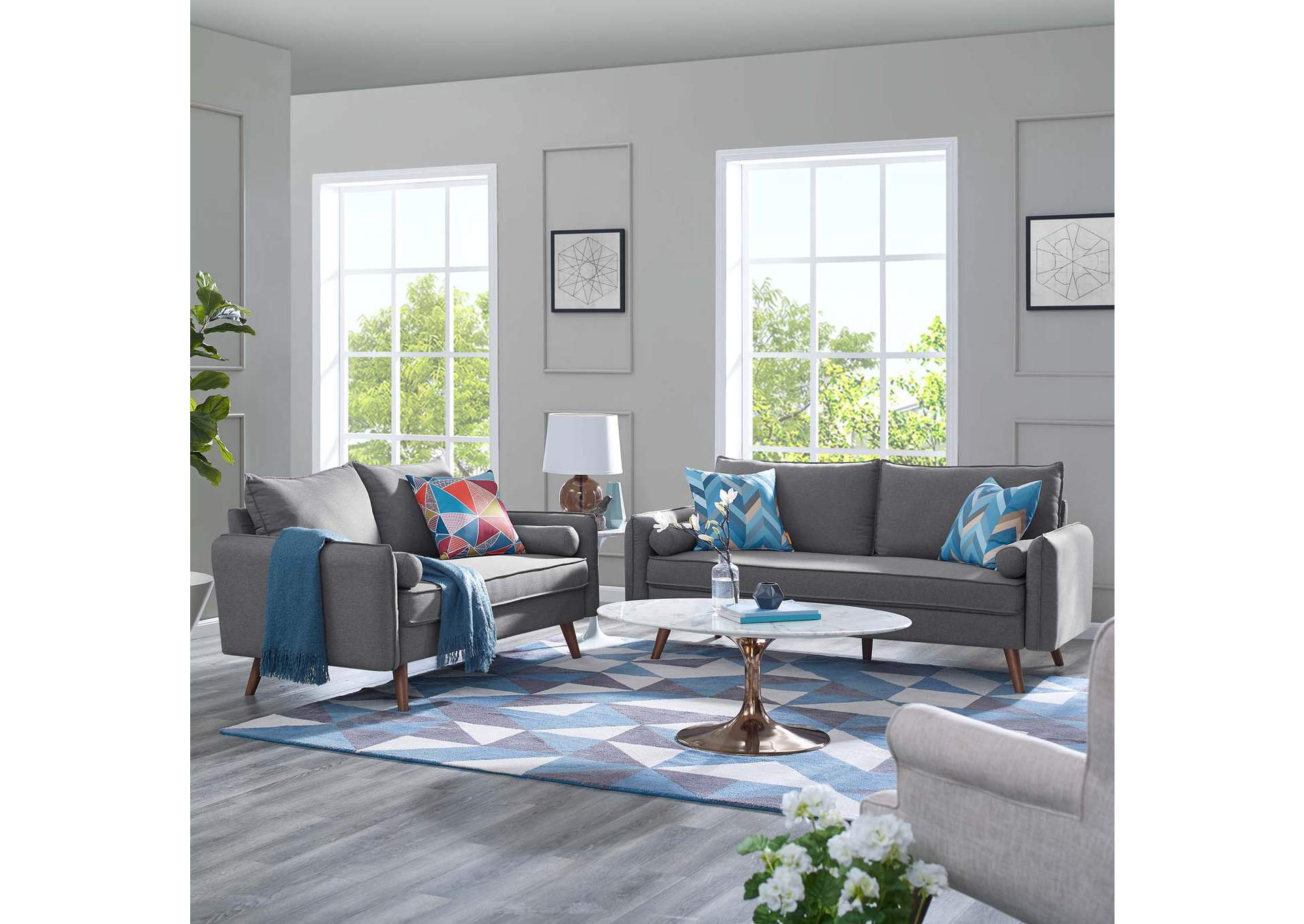Light gray Revive Upholstered Fabric Sofa and Loveseat Set,Modway