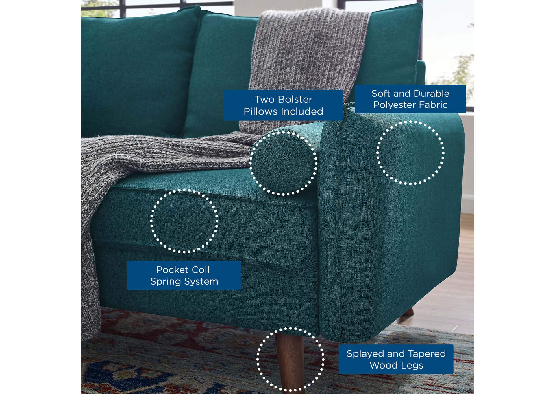 Teal Revive Upholstered Fabric Sofa and Loveseat Set,Modway