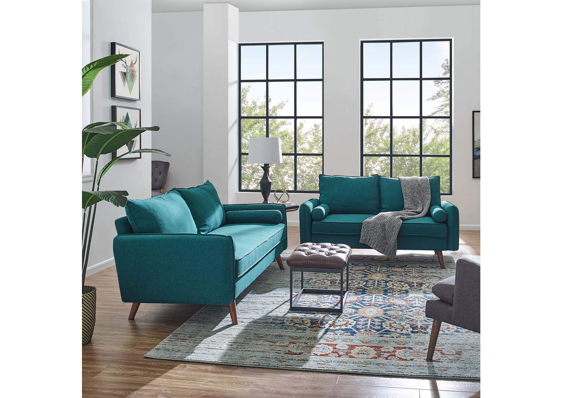 Teal Revive Upholstered Fabric Sofa and Loveseat Set,Modway