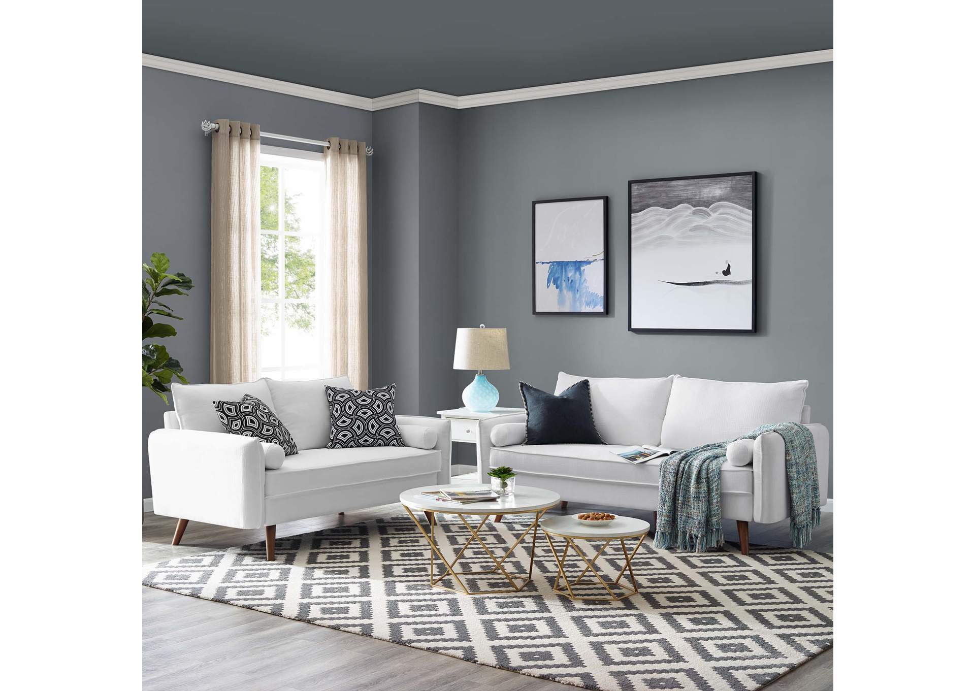 White Revive Upholstered Fabric Sofa and Loveseat Set,Modway