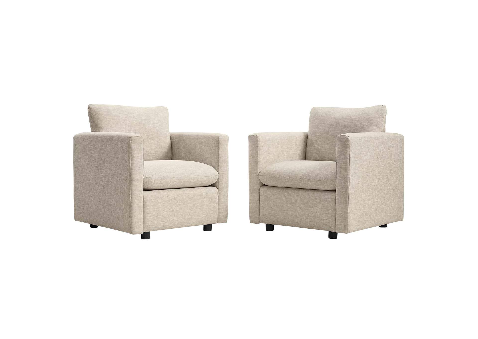 Beige Activate Upholstered Fabric Arm Chair [Set of 2],Modway