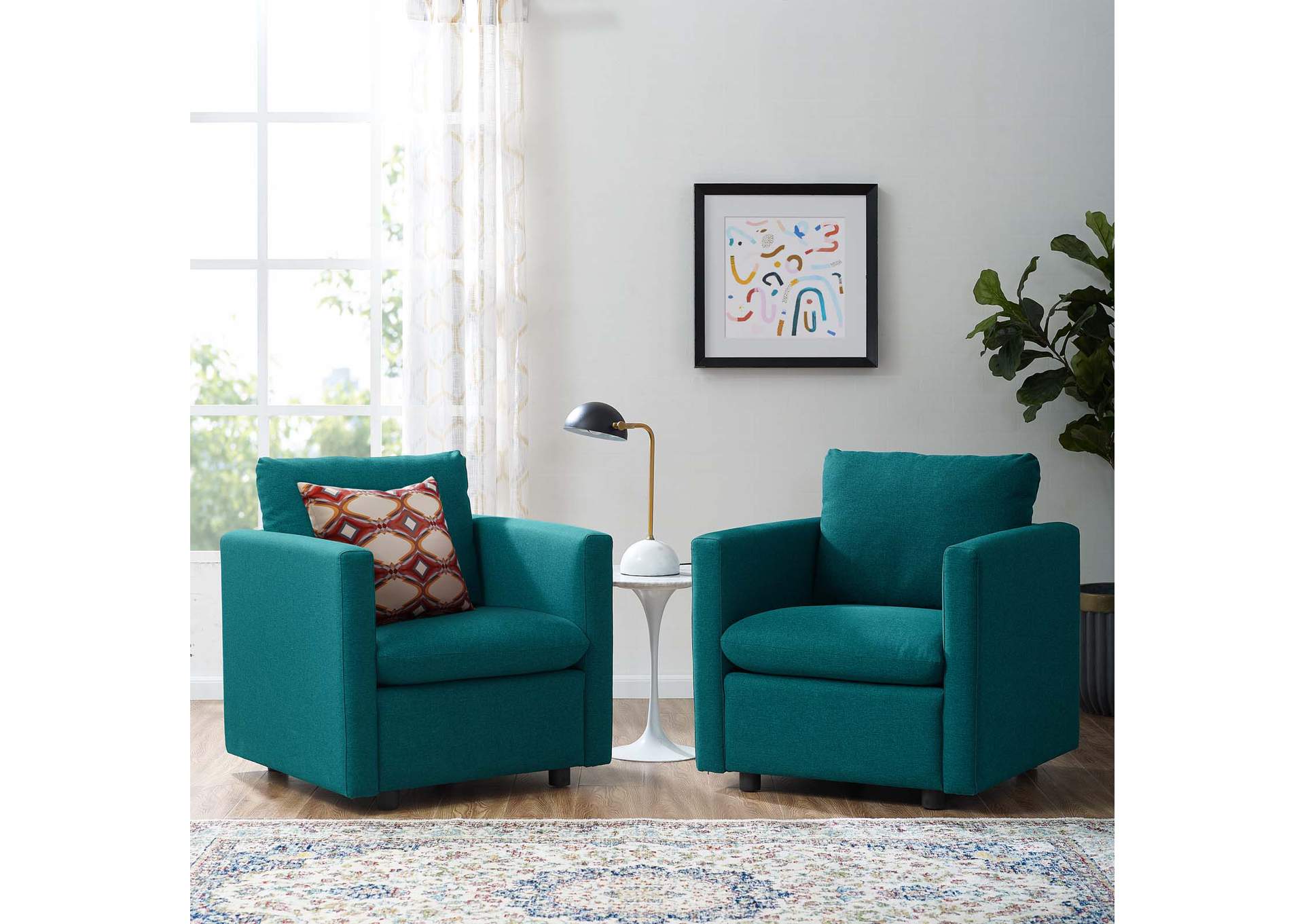 Teal Activate Upholstered Fabric Arm Chair [Set of 2],Modway