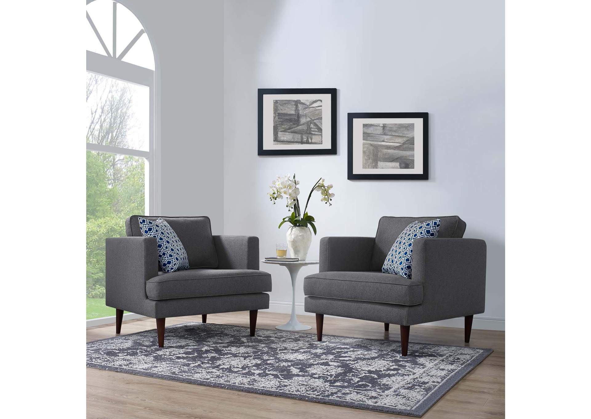 Gray Agile Upholstered Fabric Arm Chair [Set of 2],Modway