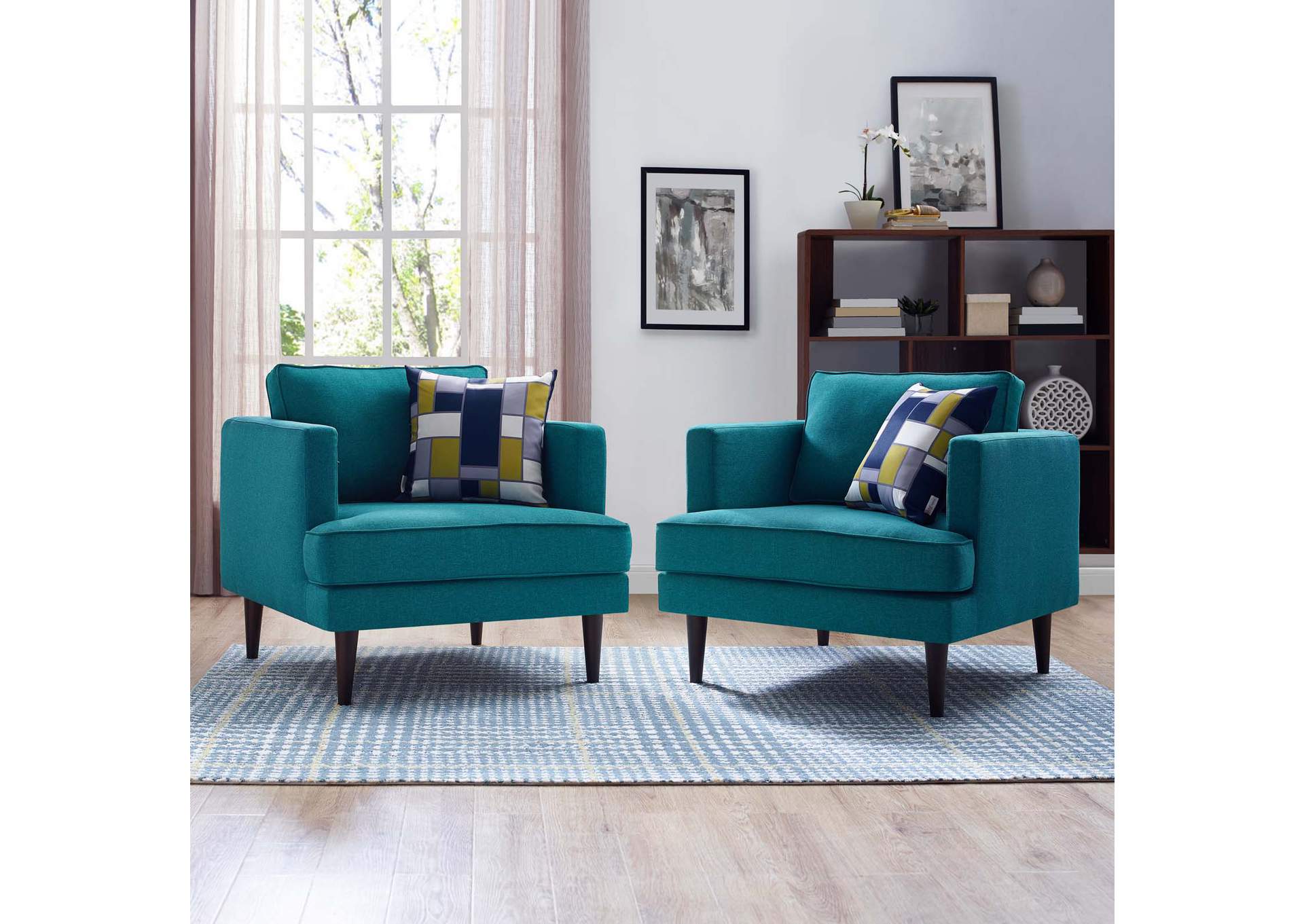 Teal Agile Upholstered Fabric Arm Chair [Set of 2],Modway