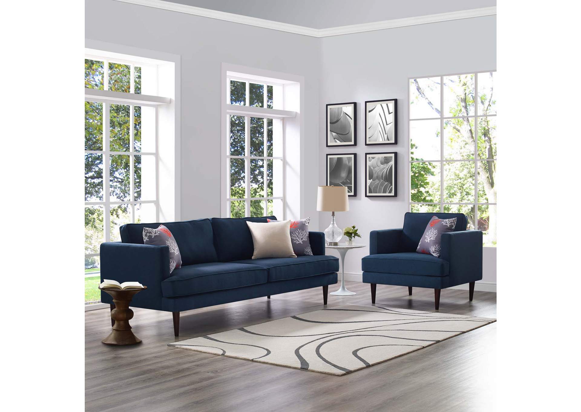 Blue Agile Upholstered Fabric Sofa and Armchair Set,Modway