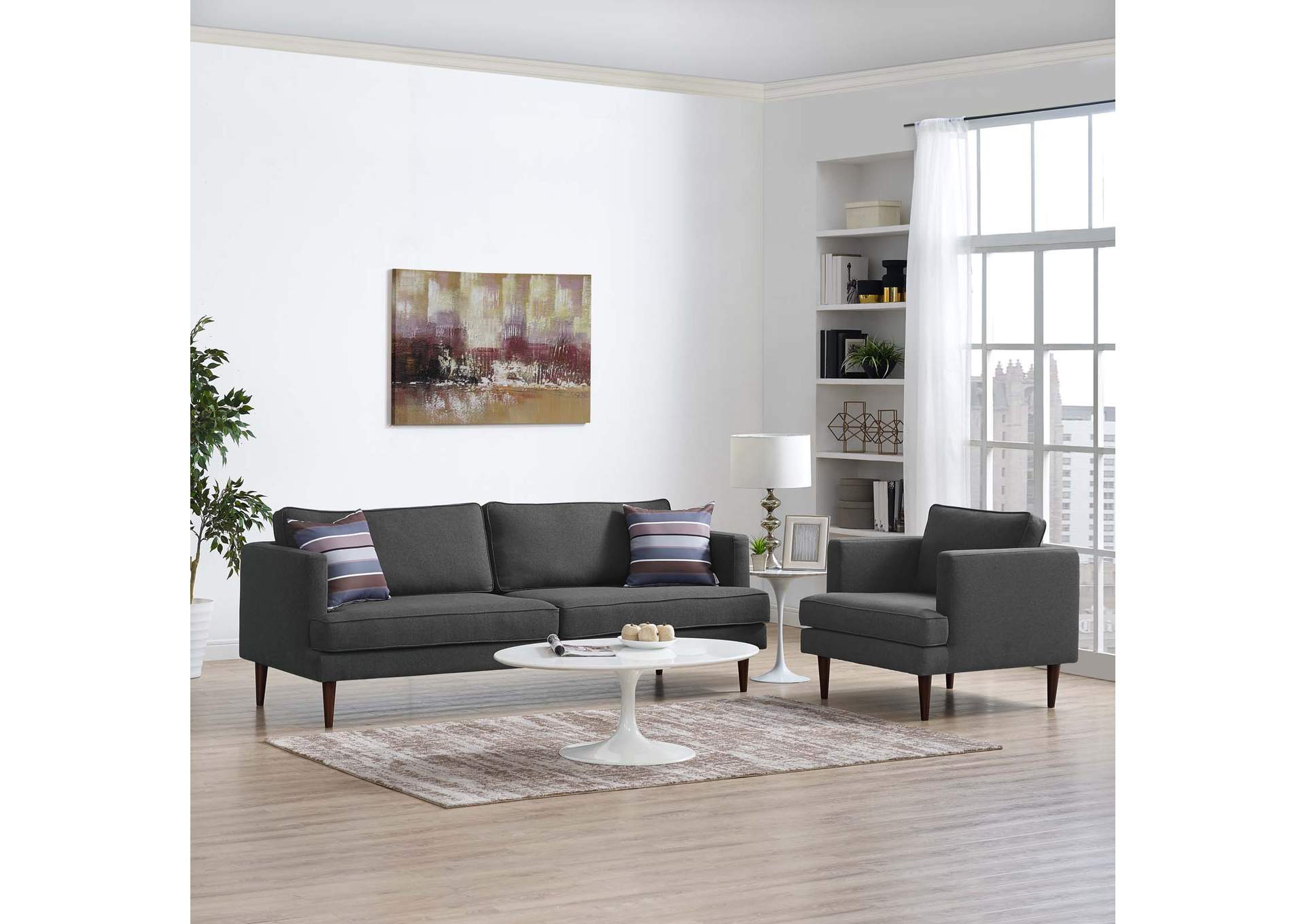 Gray Agile Upholstered Fabric Sofa and Armchair Set,Modway