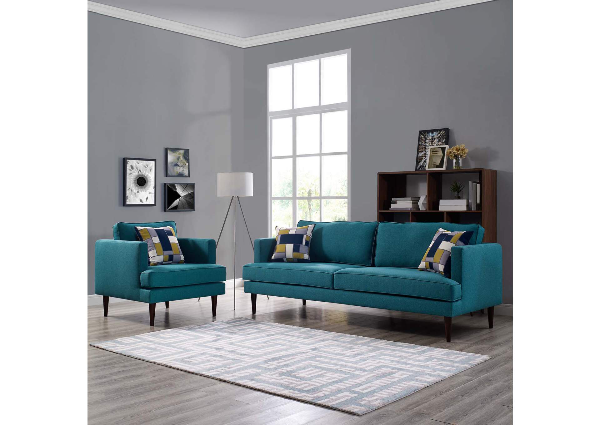 Teal Agile Upholstered Fabric Sofa and Armchair Set,Modway