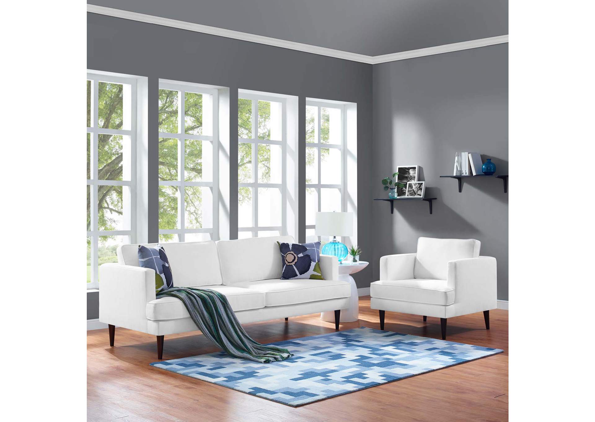 White Agile Upholstered Fabric Sofa and Armchair Set,Modway