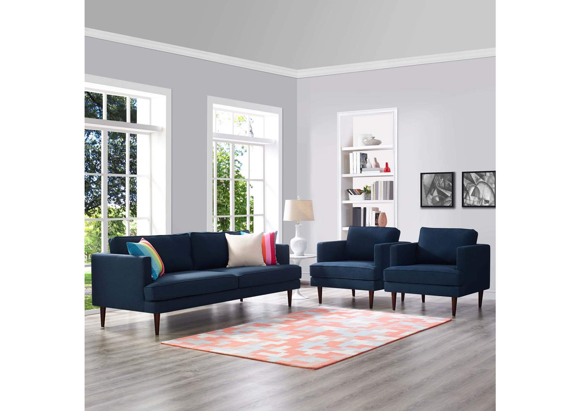 Blue Agile 3 Piece Upholstered Fabric Set,Modway