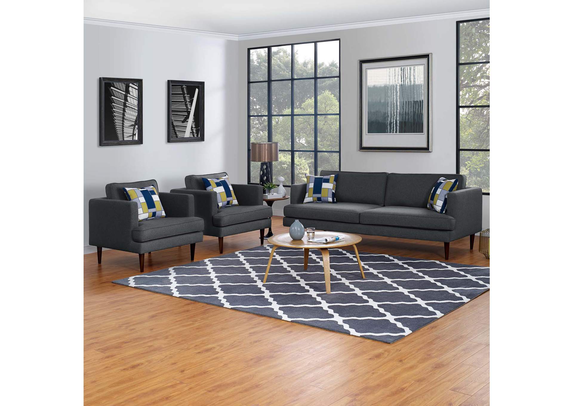 Gray Agile 3 Piece Upholstered Fabric Set,Modway