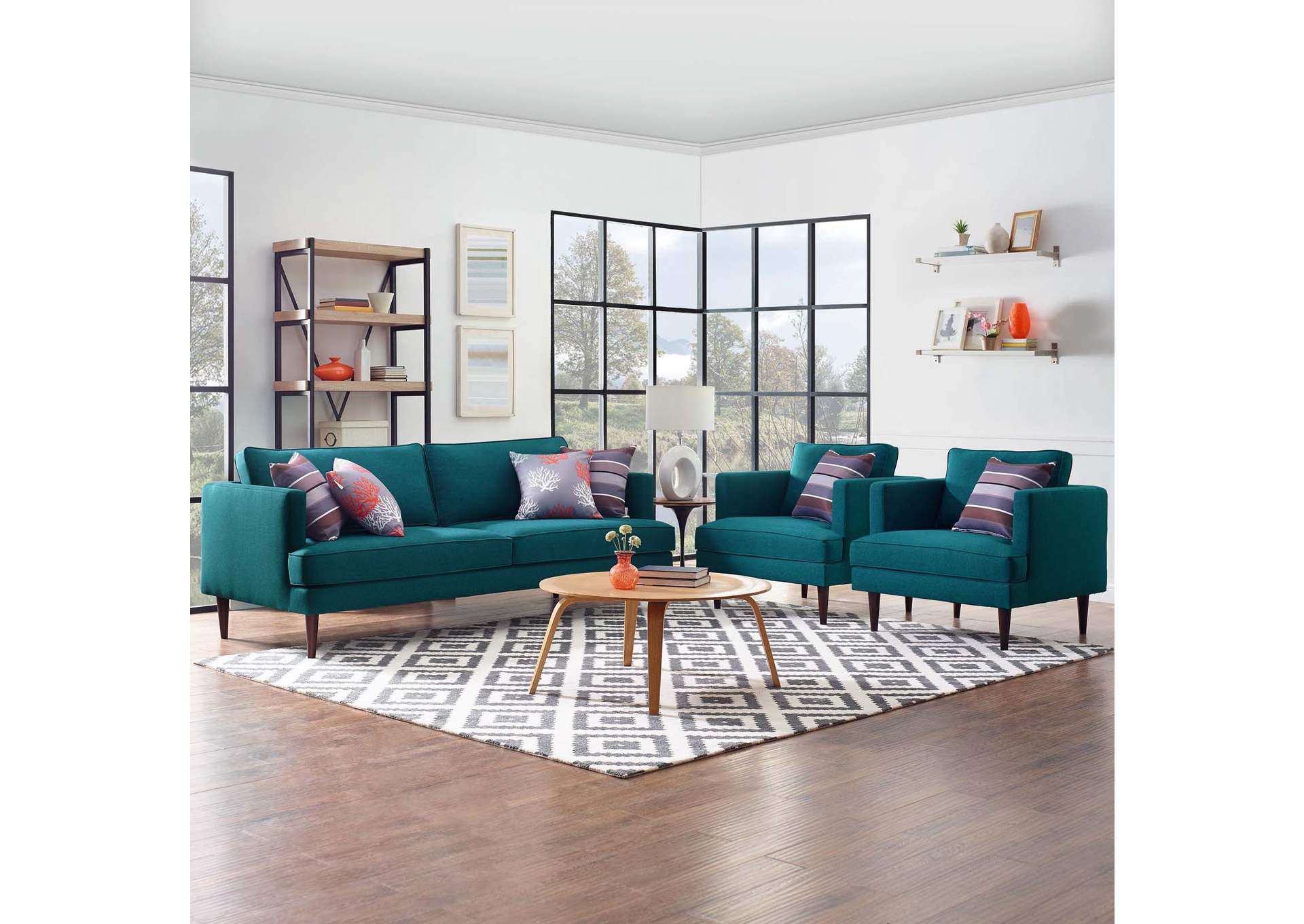 Teal Agile 3 Piece Upholstered Fabric Set,Modway