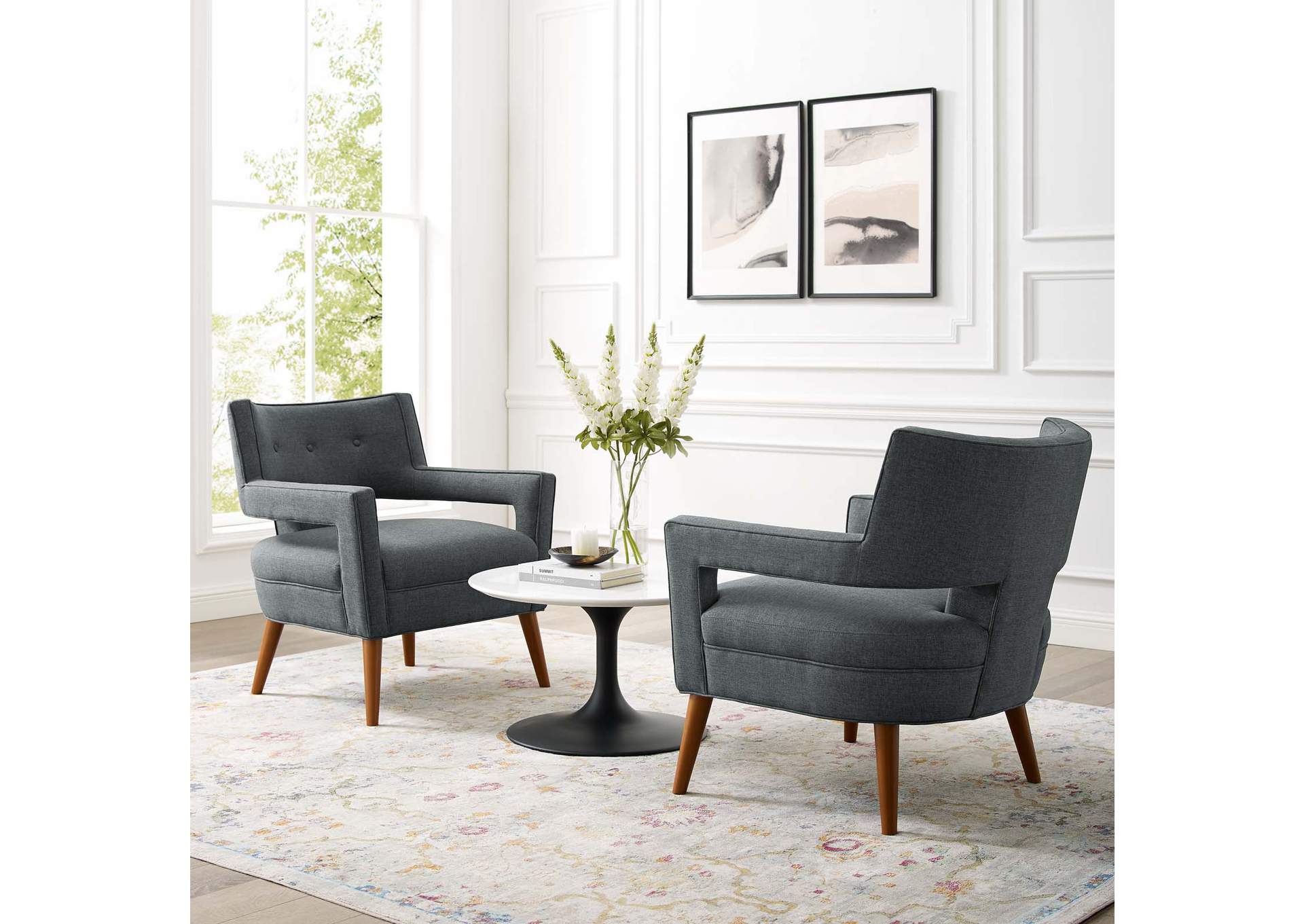 Gray Sheer Upholstered Fabric Arm Chair [Set of 2],Modway