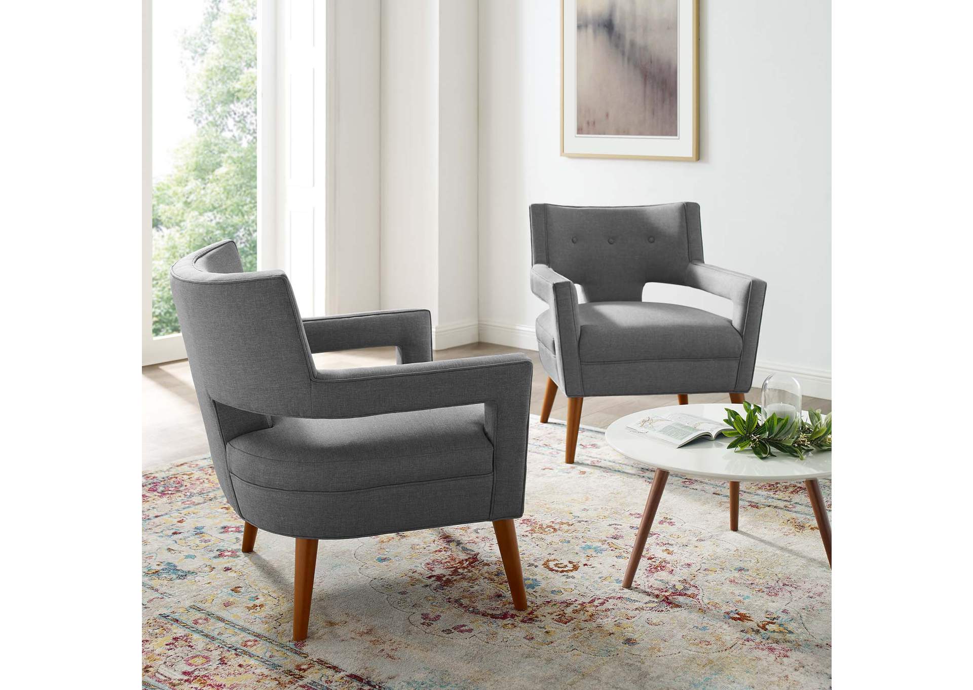 Light Gray Sheer Upholstered Fabric Arm Chair [Set of 2],Modway