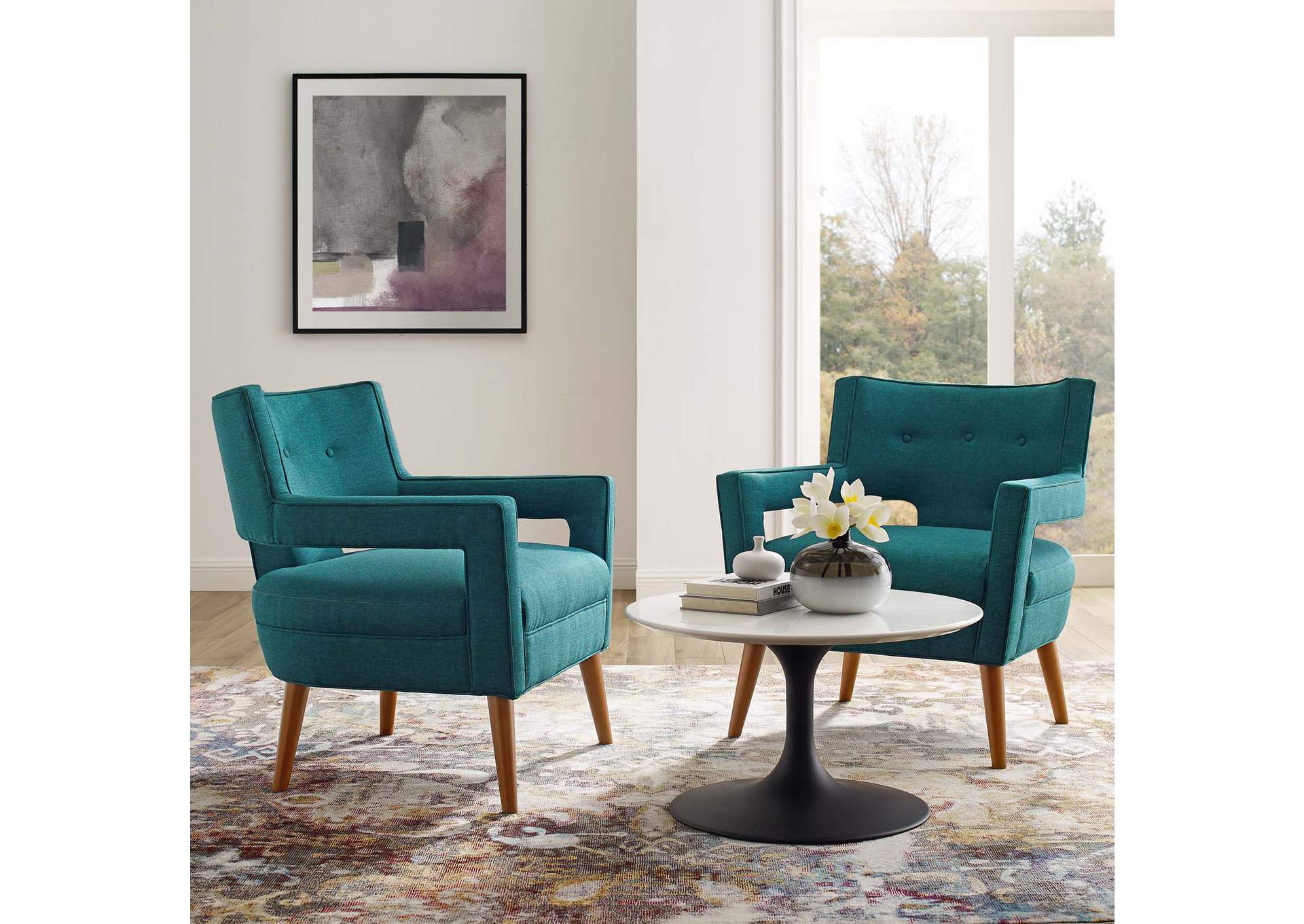 Teal Sheer Upholstered Fabric Arm Chair [Set of 2],Modway