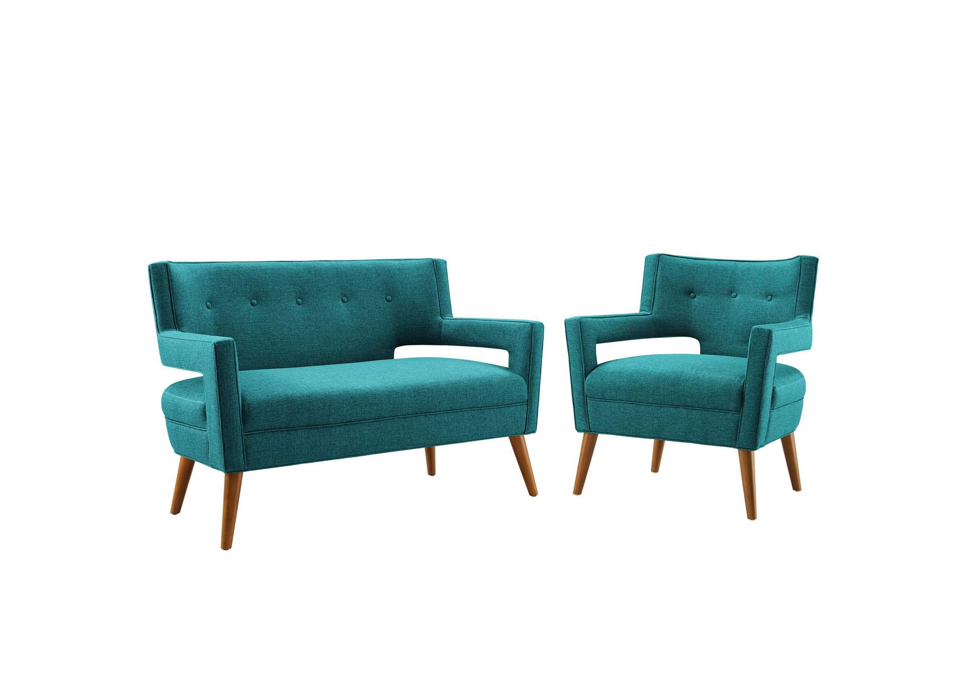 Teal Sheer Upholstered Fabric Loveseat and Armchair Set,Modway