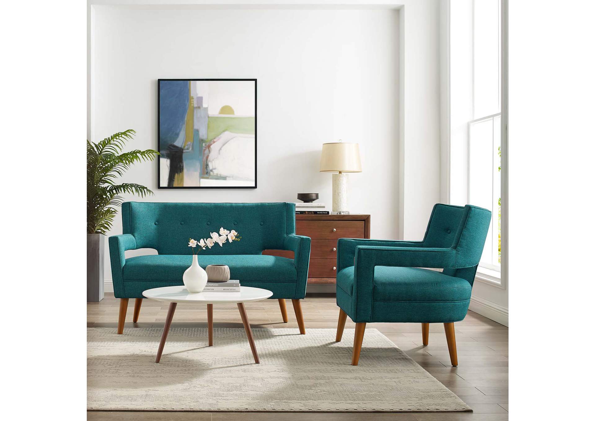 Teal Sheer Upholstered Fabric Loveseat and Armchair Set,Modway