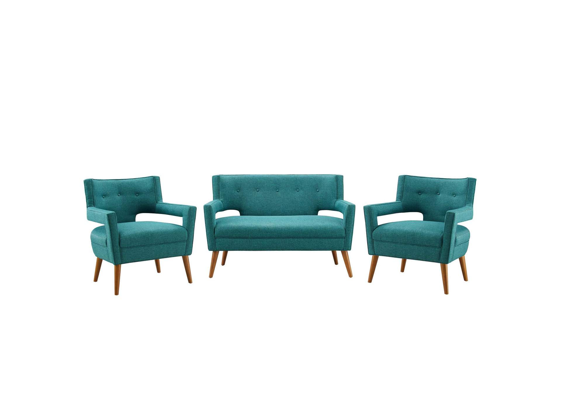 Teal Sheer 3 Piece Upholstered Fabric Set,Modway