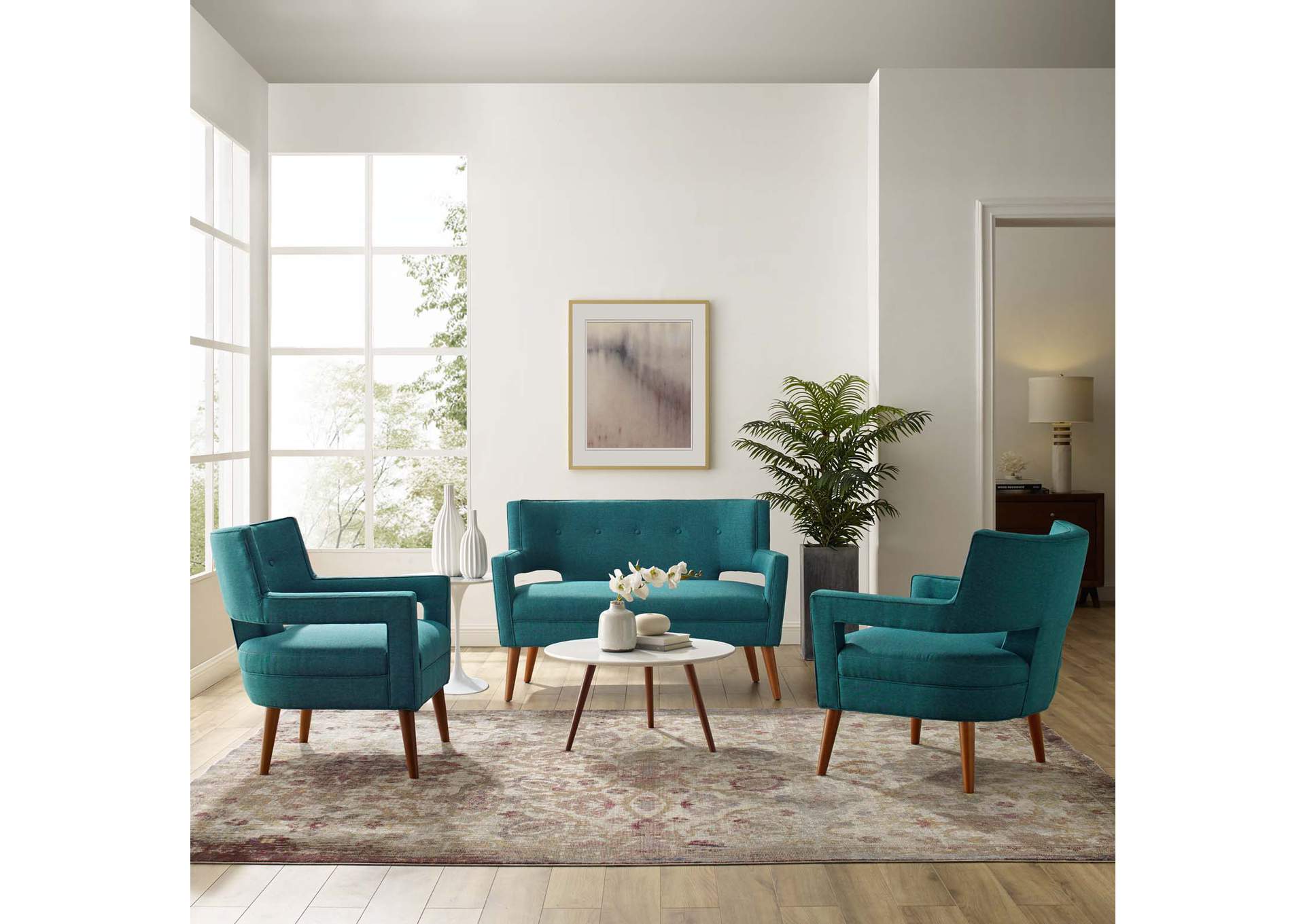 Teal Sheer 3 Piece Upholstered Fabric Set,Modway