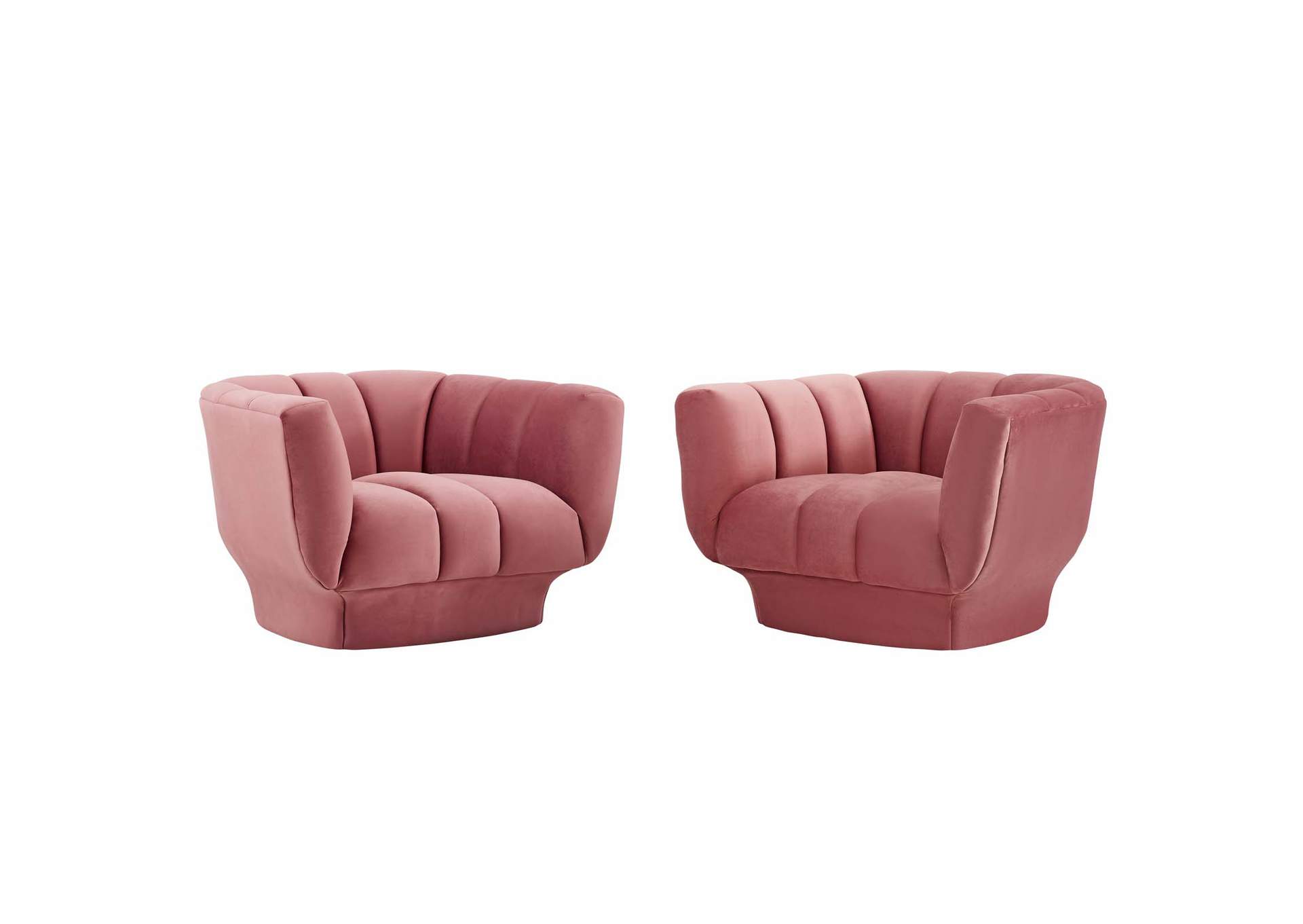 Dusty Rose Entertain Vertical Channel Tufted Performance Velvet Arm Chair [Set of 2],Modway