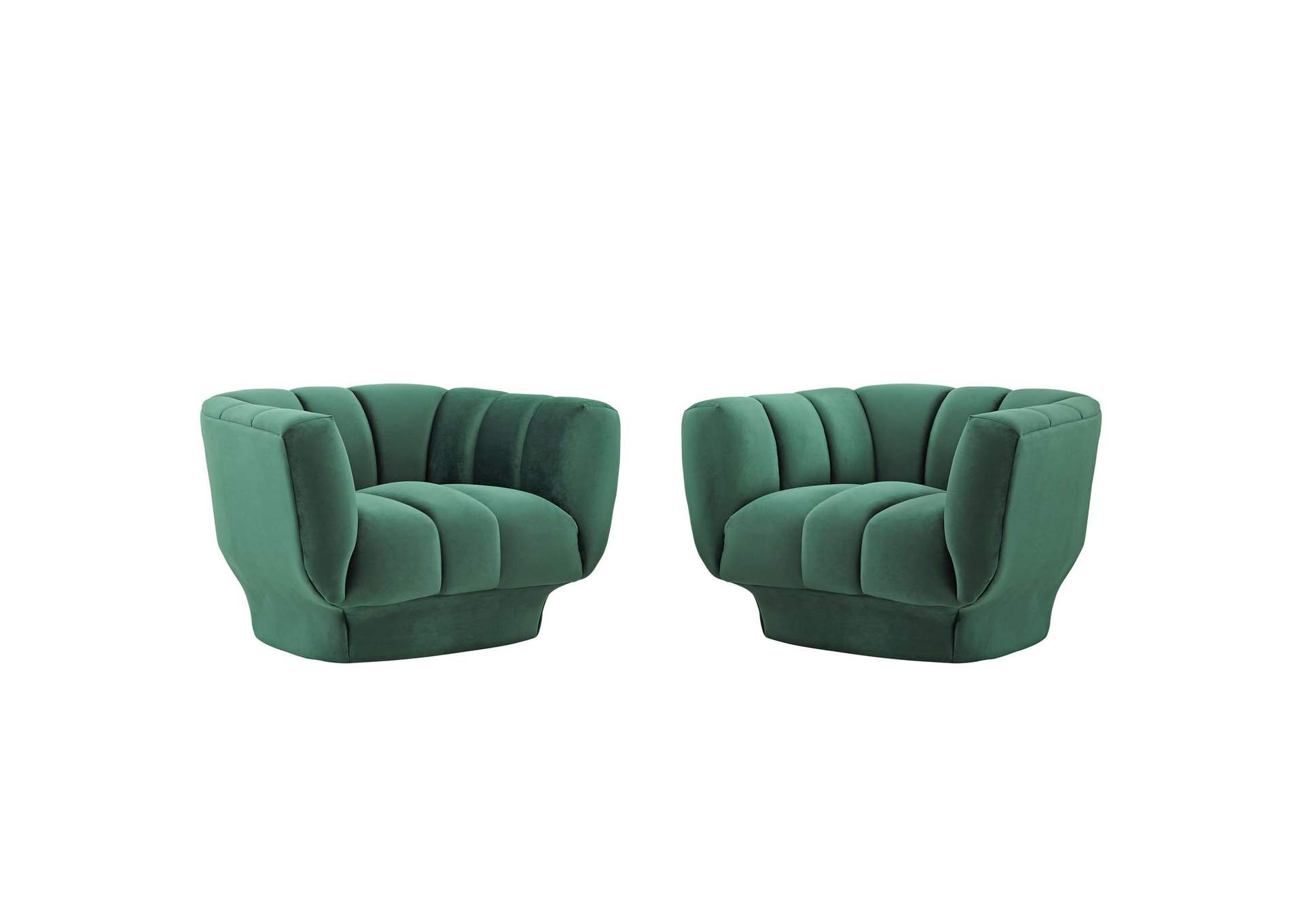 Green Entertain Vertical Channel Tufted Performance Velvet Arm Chair [Set of 2],Modway