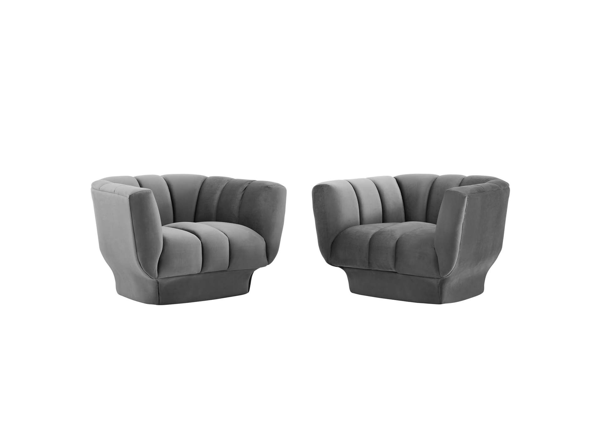 Gray Entertain Vertical Channel Tufted Performance Velvet Arm Chair [Set of 2],Modway