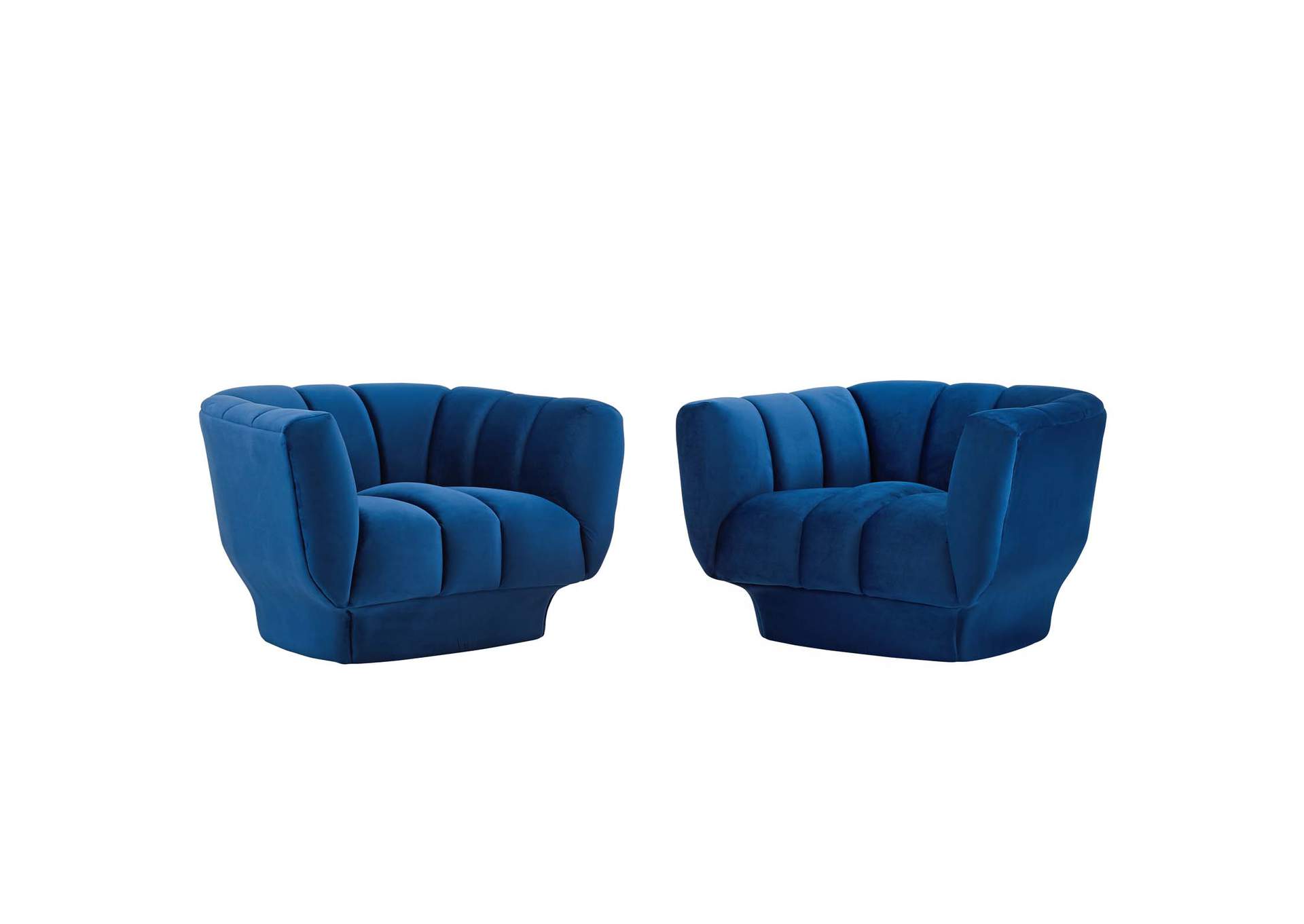 Navy Entertain Vertical Channel Tufted Performance Velvet Arm Chair [Set of 2],Modway