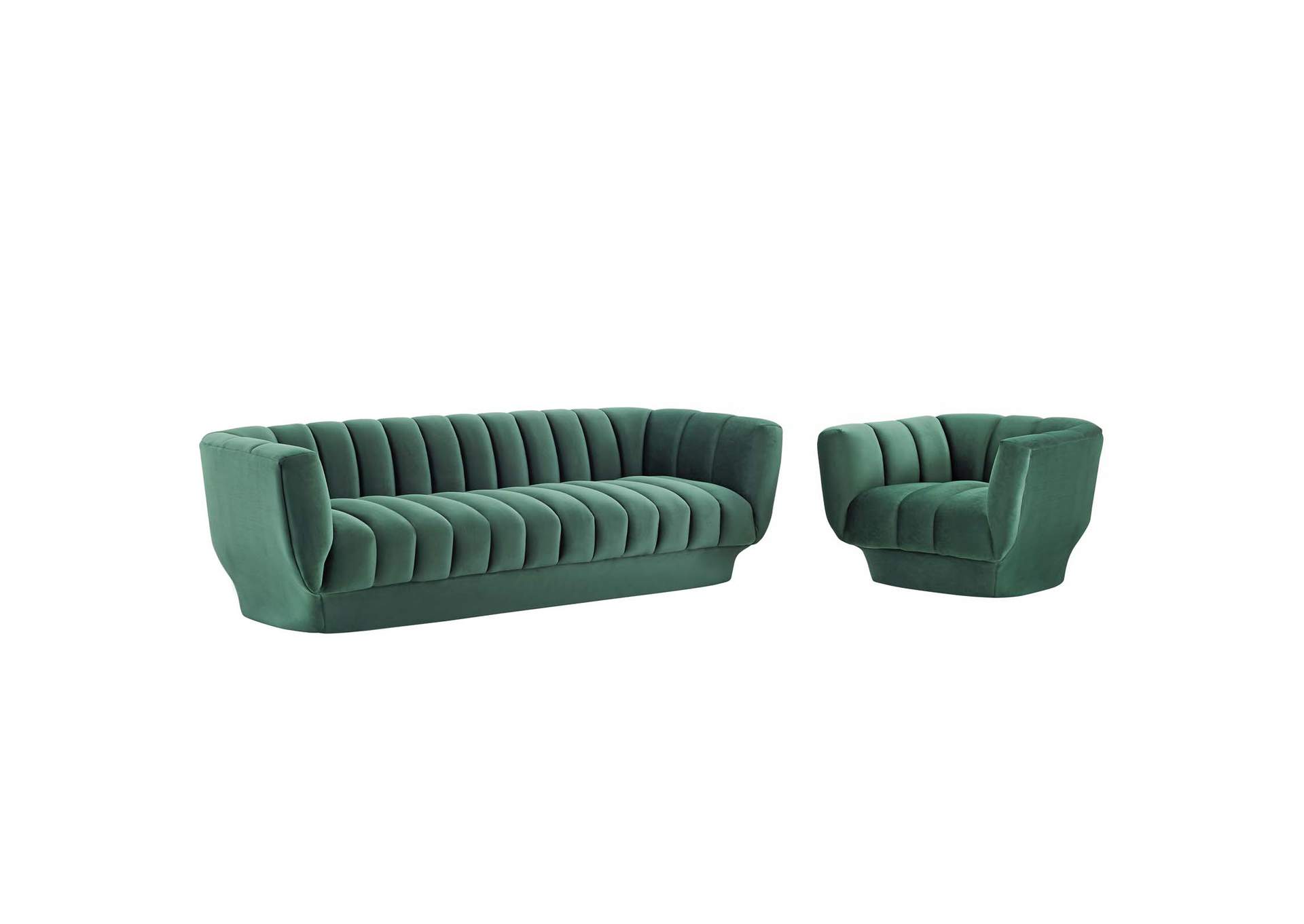 Green Entertain Vertical Channel Tufted Performance Velvet Sofa and Armchair Set,Modway