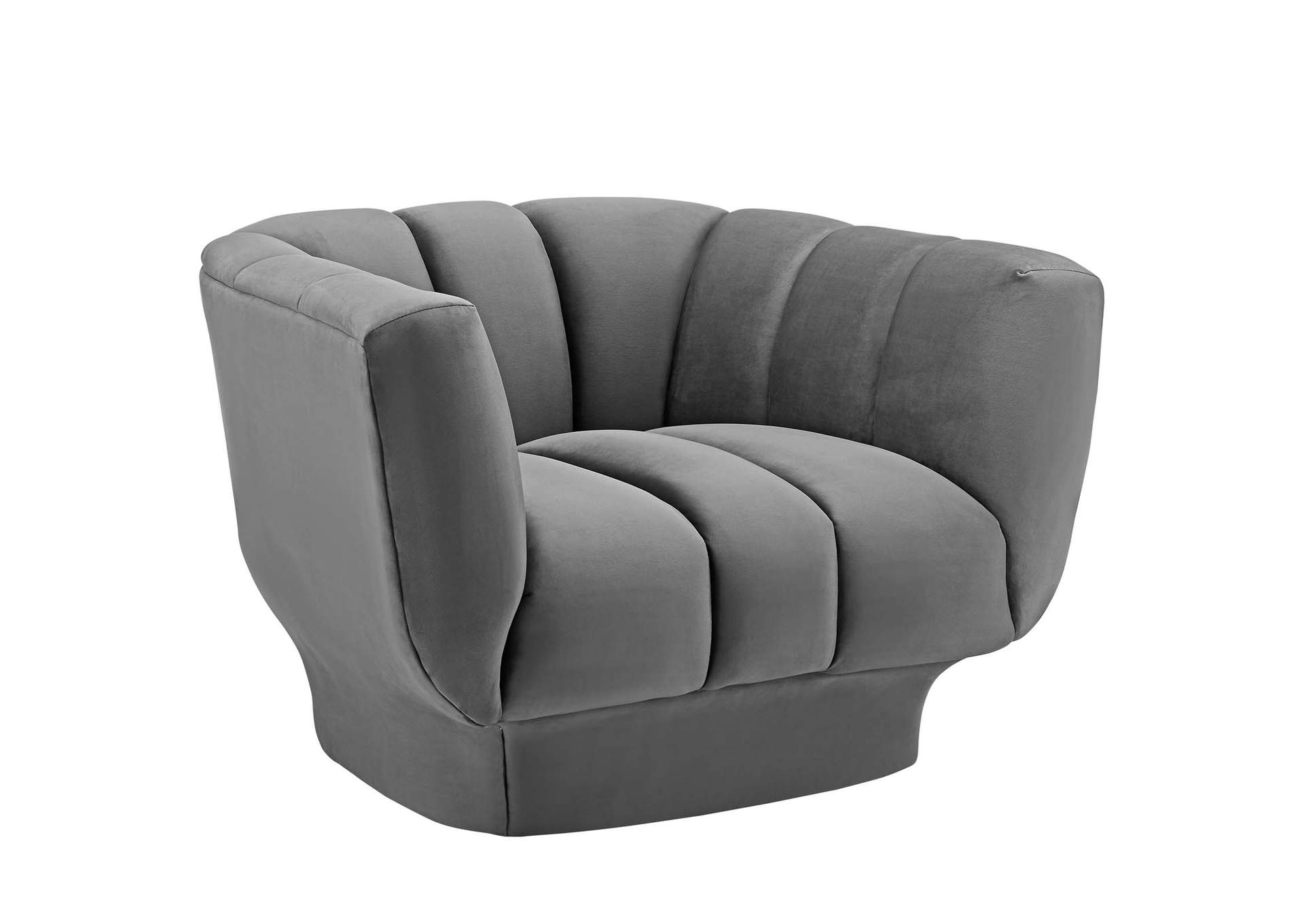 Gray Entertain Vertical Channel Tufted Performance Velvet Sofa and Armchair Set,Modway