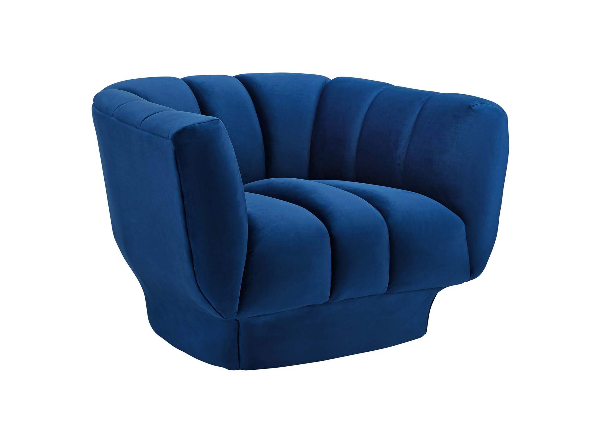 Navy Entertain Vertical Channel Tufted Performance Velvet Sofa and Armchair Set,Modway