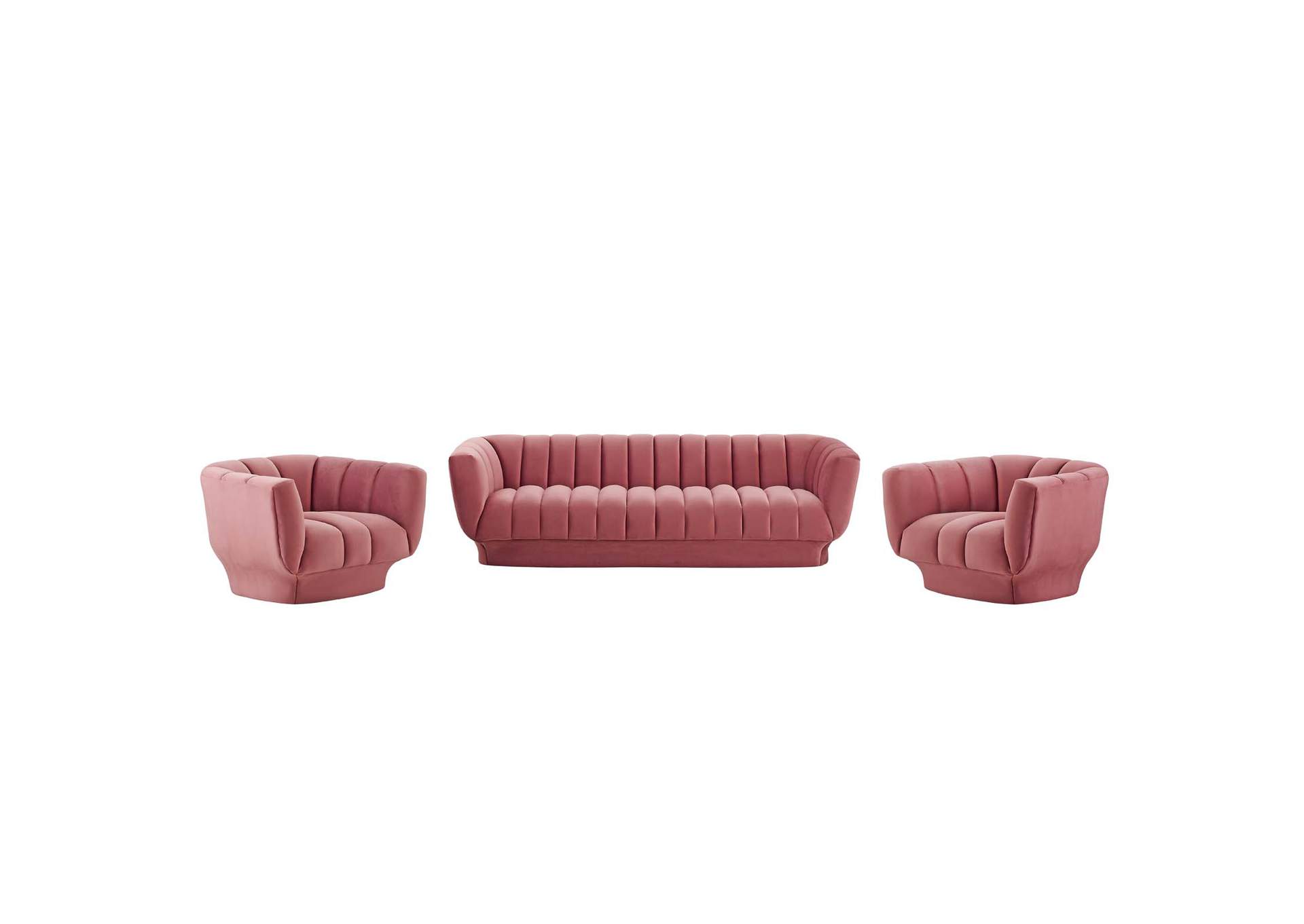 Dusty Rose Entertain Vertical Channel Tufted Performance Velvet 3 Piece Set,Modway