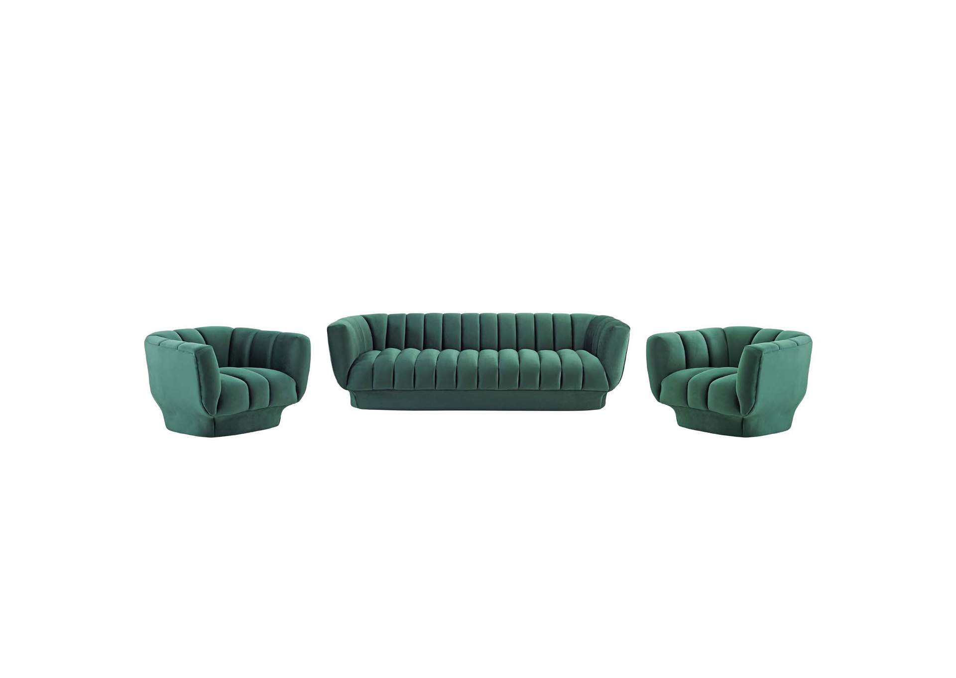 Green Entertain Vertical Channel Tufted Performance Velvet 3 Piece Set,Modway