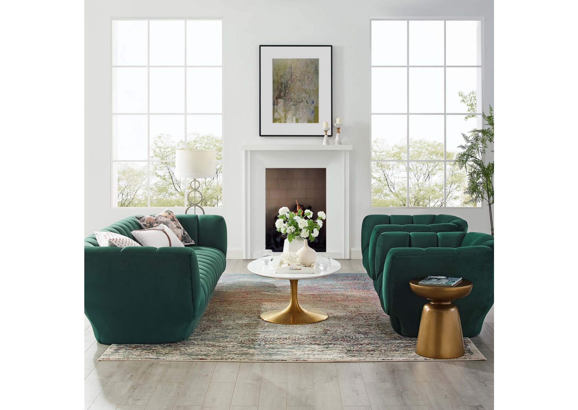 Green Entertain Vertical Channel Tufted Performance Velvet 3 Piece Set,Modway