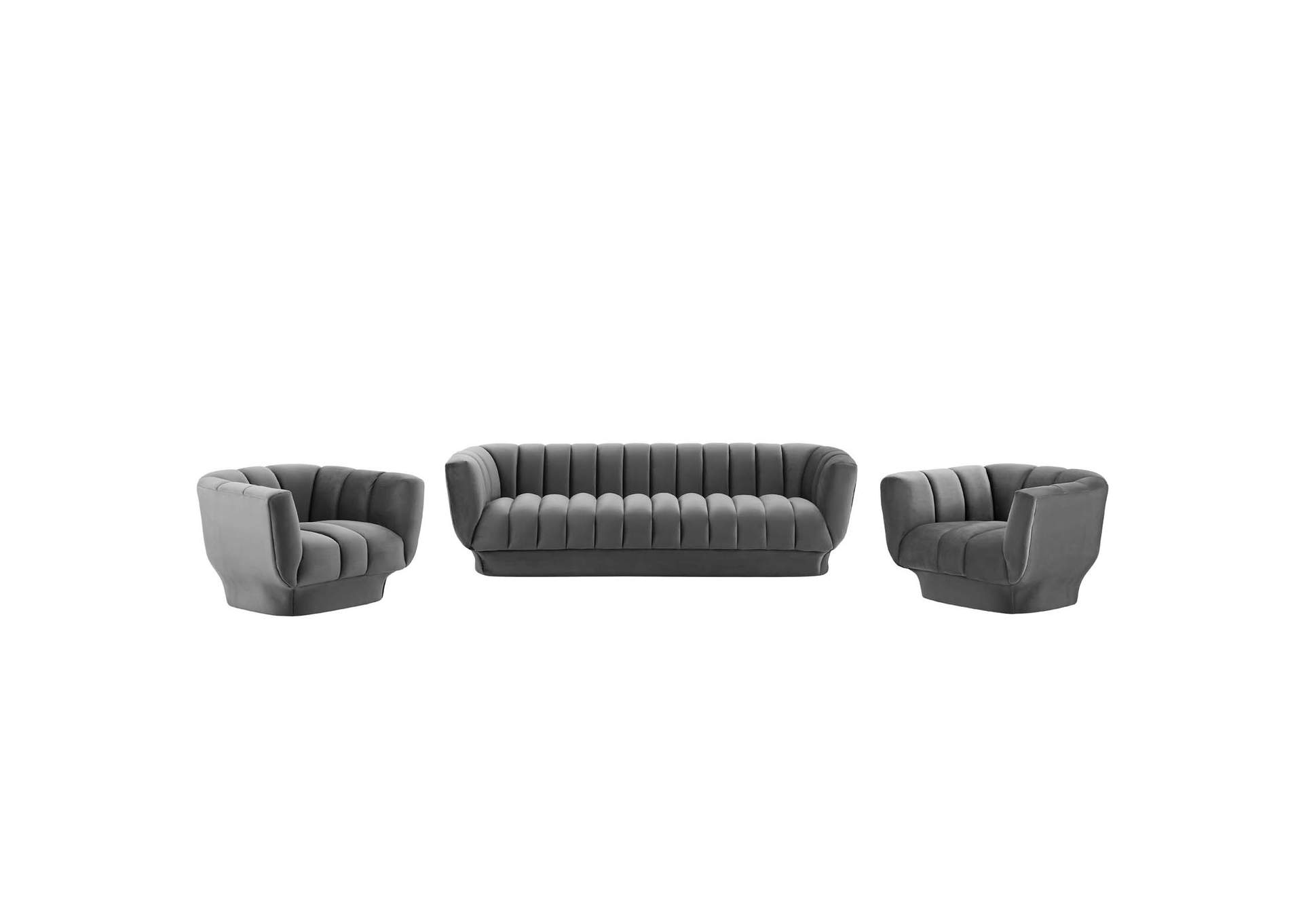 Gray Entertain Vertical Channel Tufted Performance Velvet 3 Piece Set,Modway