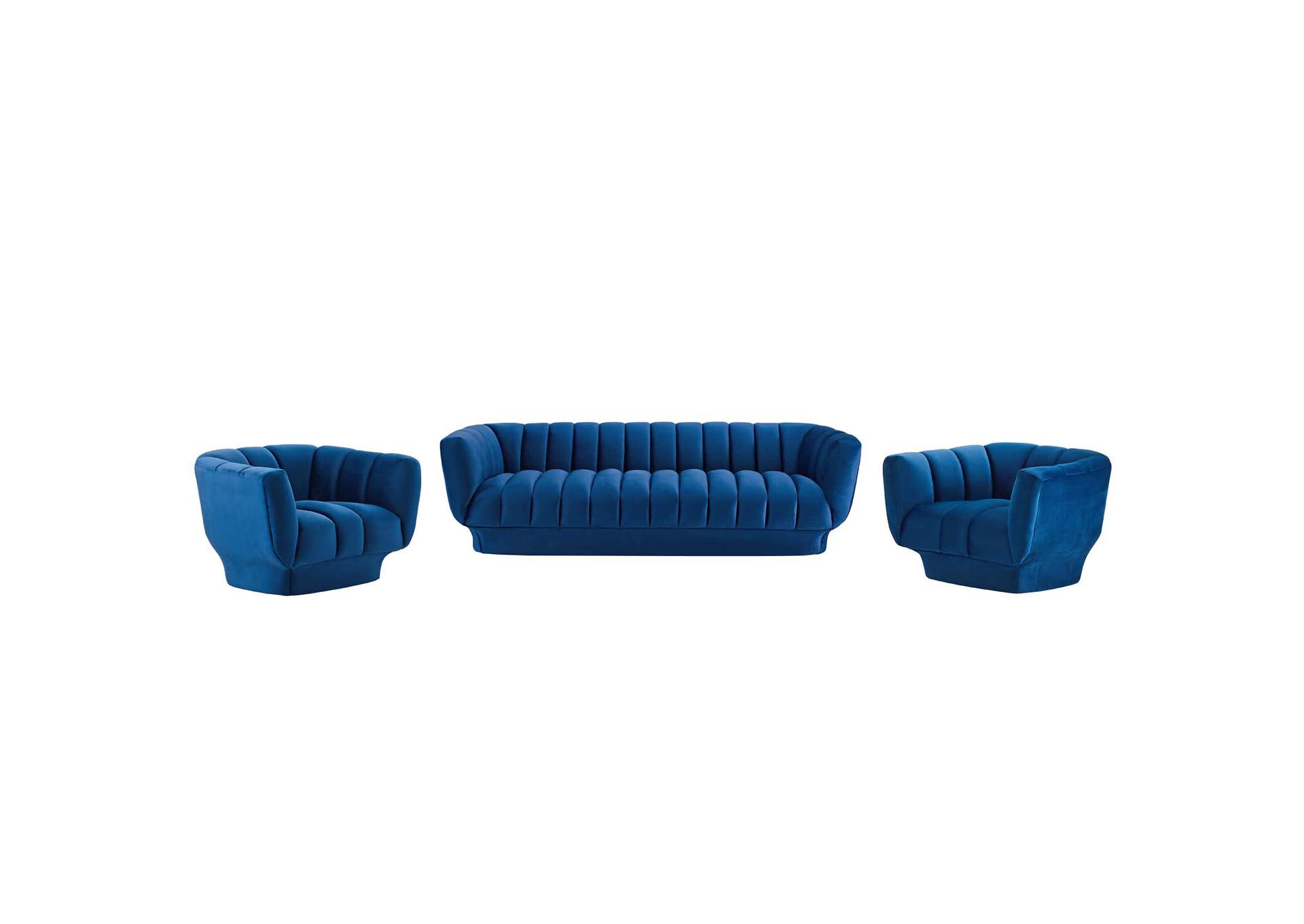 Navy Entertain Vertical Channel Tufted Performance Velvet 3 Piece Set,Modway