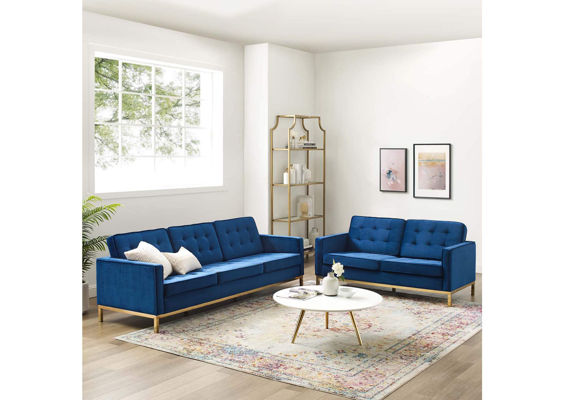 Gold Navy Loft Gold Stainless Steel Leg Performance Velvet Sofa and Loveseat Set,Modway