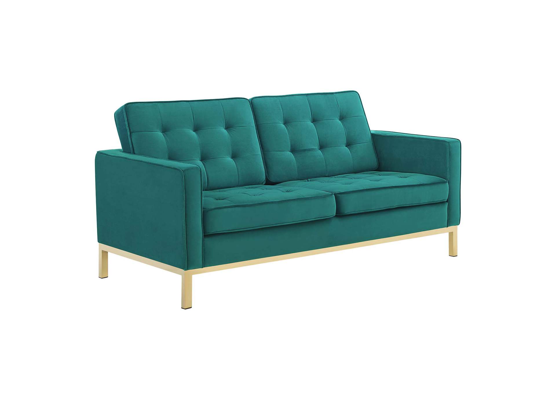 Gold Teal Loft Gold Stainless Steel Leg Performance Velvet Sofa and Loveseat Set,Modway