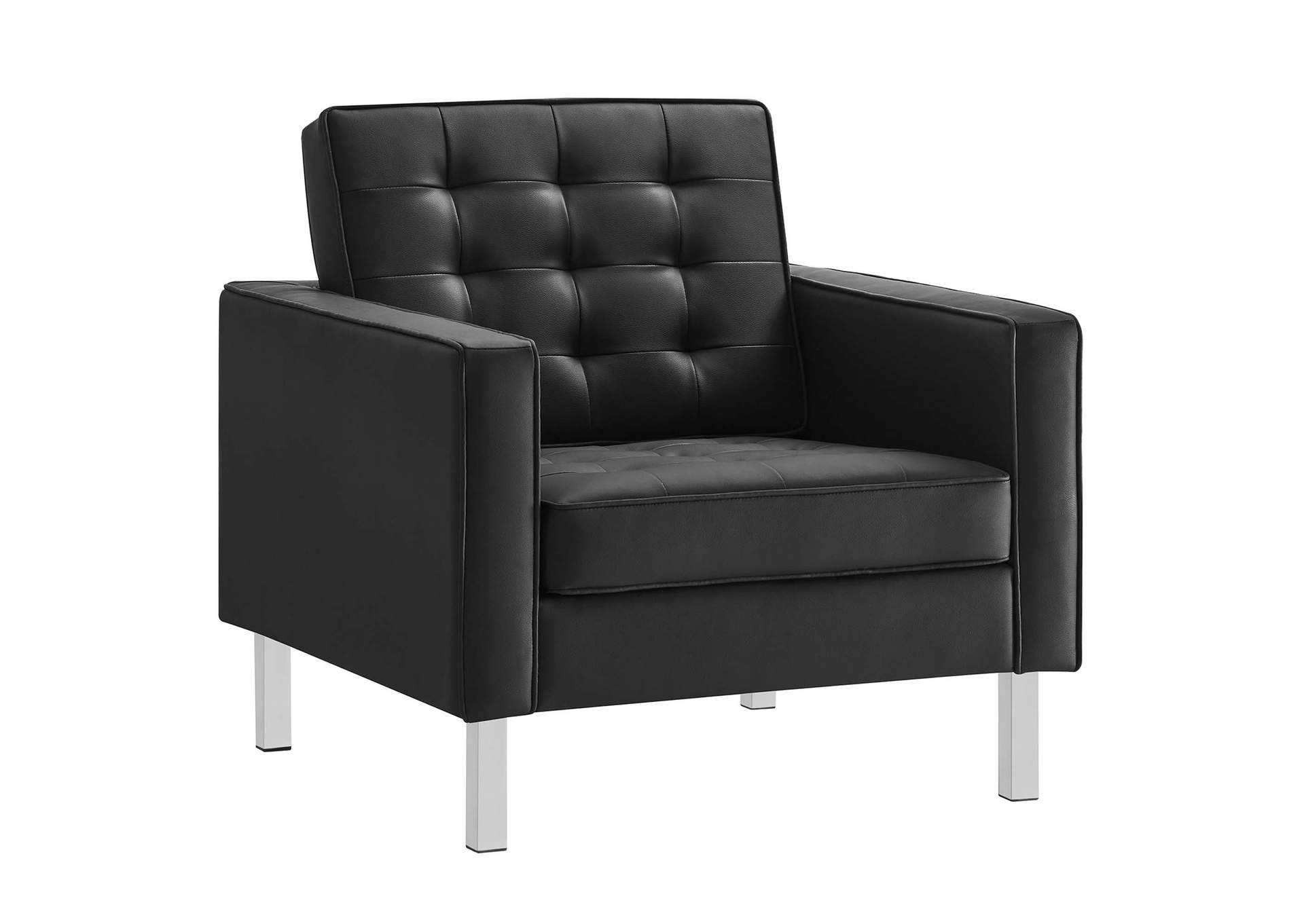 Silver Black Loft Tufted Upholstered Faux Leather Arm Chair [Set of 2],Modway