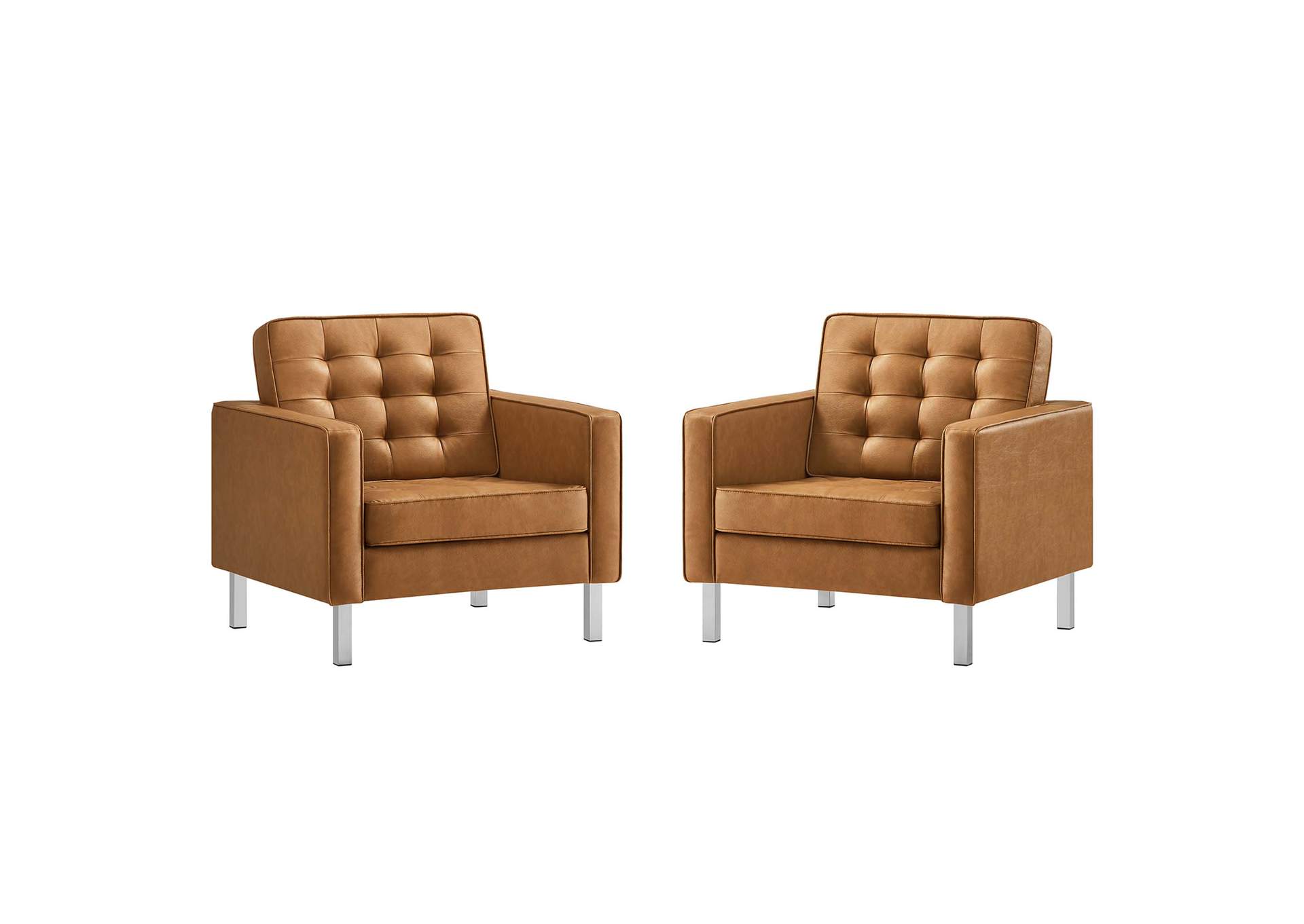 Silver Tan Loft Tufted Upholstered Faux Leather Arm Chair [Set of 2],Modway