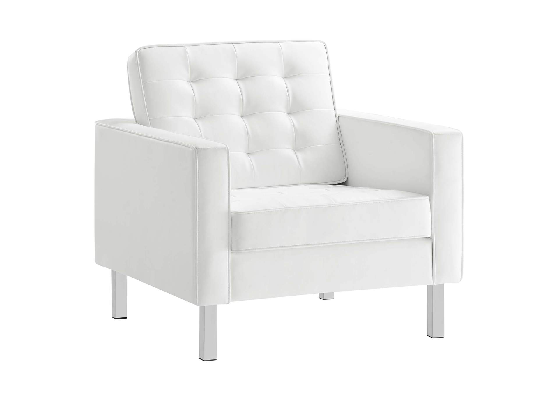 Silver White Loft Tufted Upholstered Faux Leather Arm Chair [Set of 2],Modway