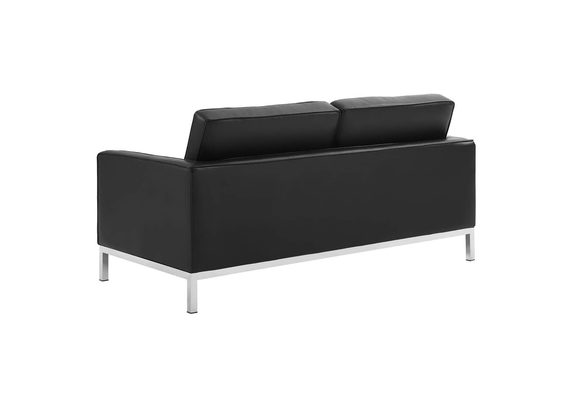 Silver Black Loft Tufted Upholstered Faux Leather Loveseat and Armchair Set,Modway