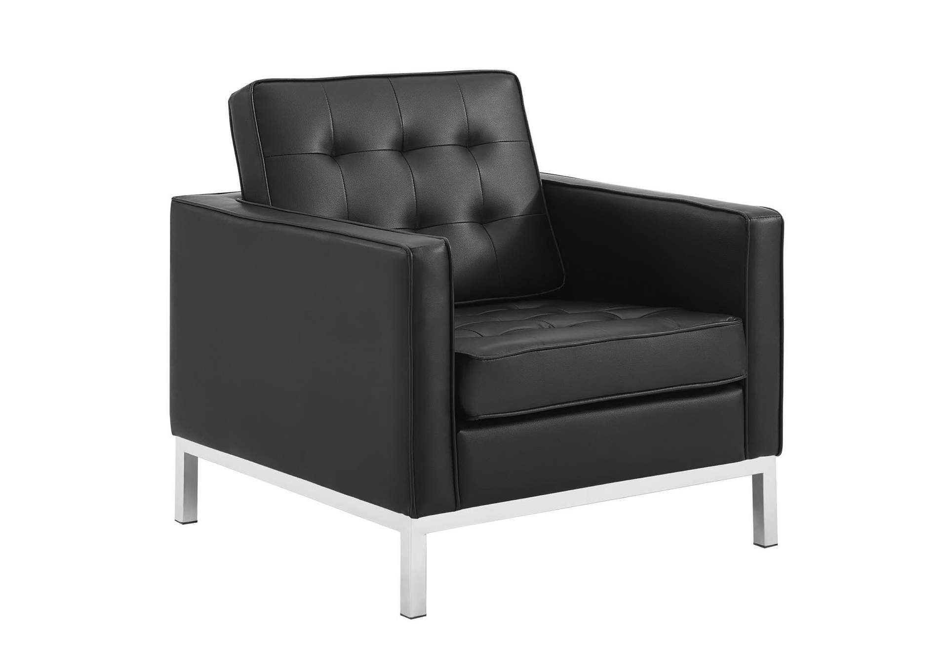 Silver Black Loft Tufted Upholstered Faux Leather Loveseat and Armchair Set,Modway